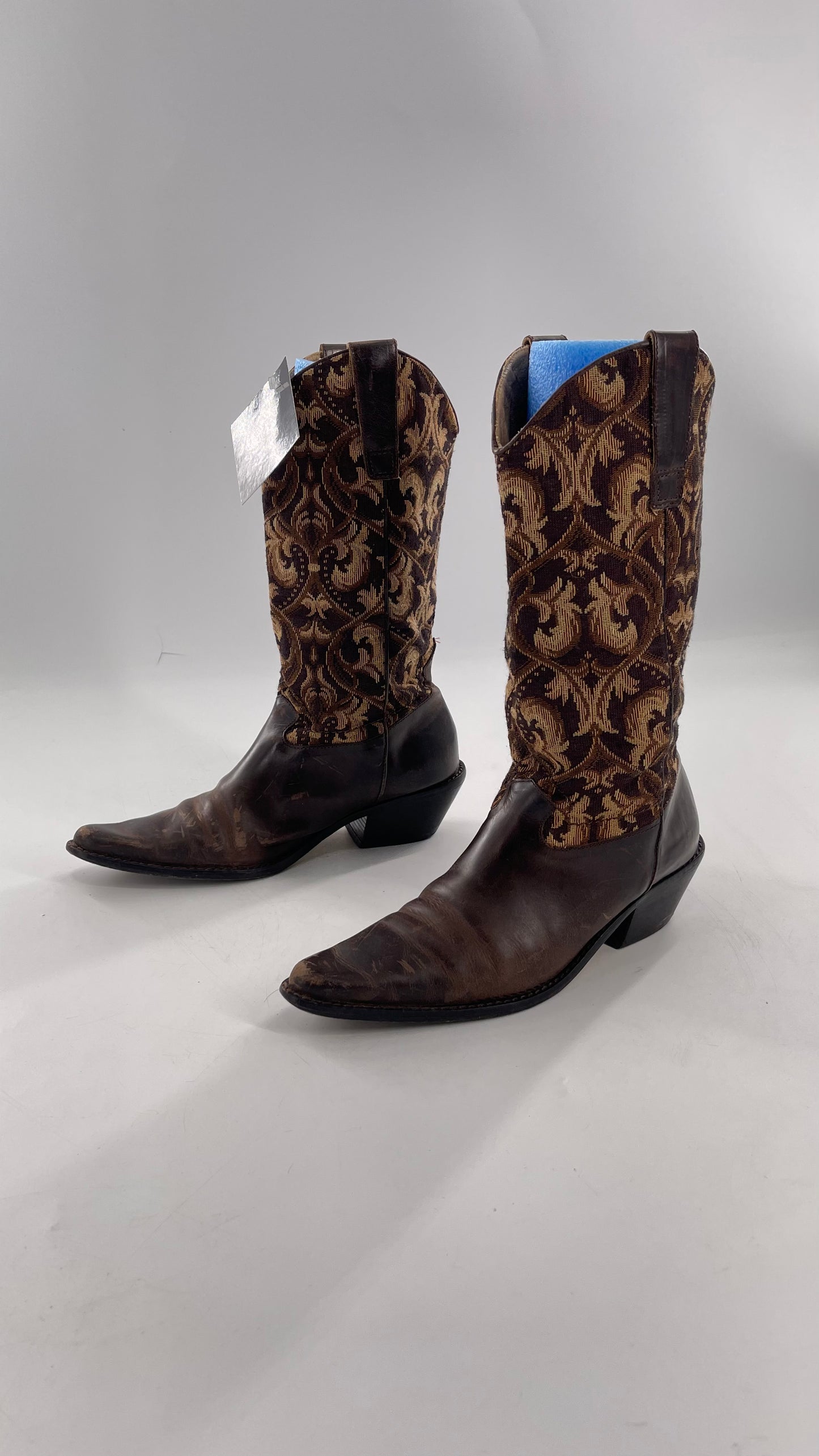 Vintage Matisse Brown Leather Tapestry Cowboy Boot (8.5)