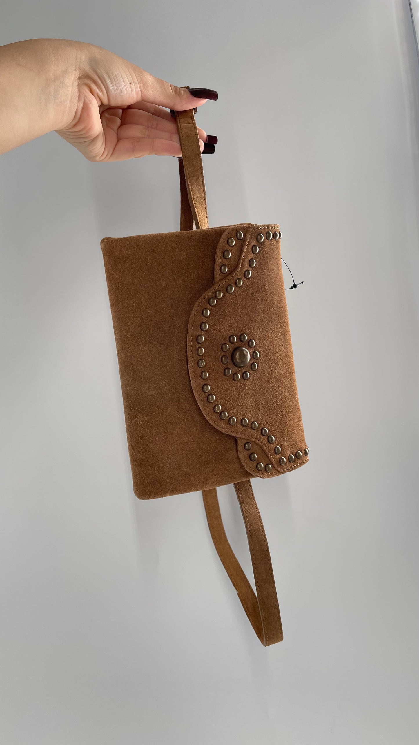 Free People Brown Leather Studded Fanny Pack / Waist Belt and Satchel