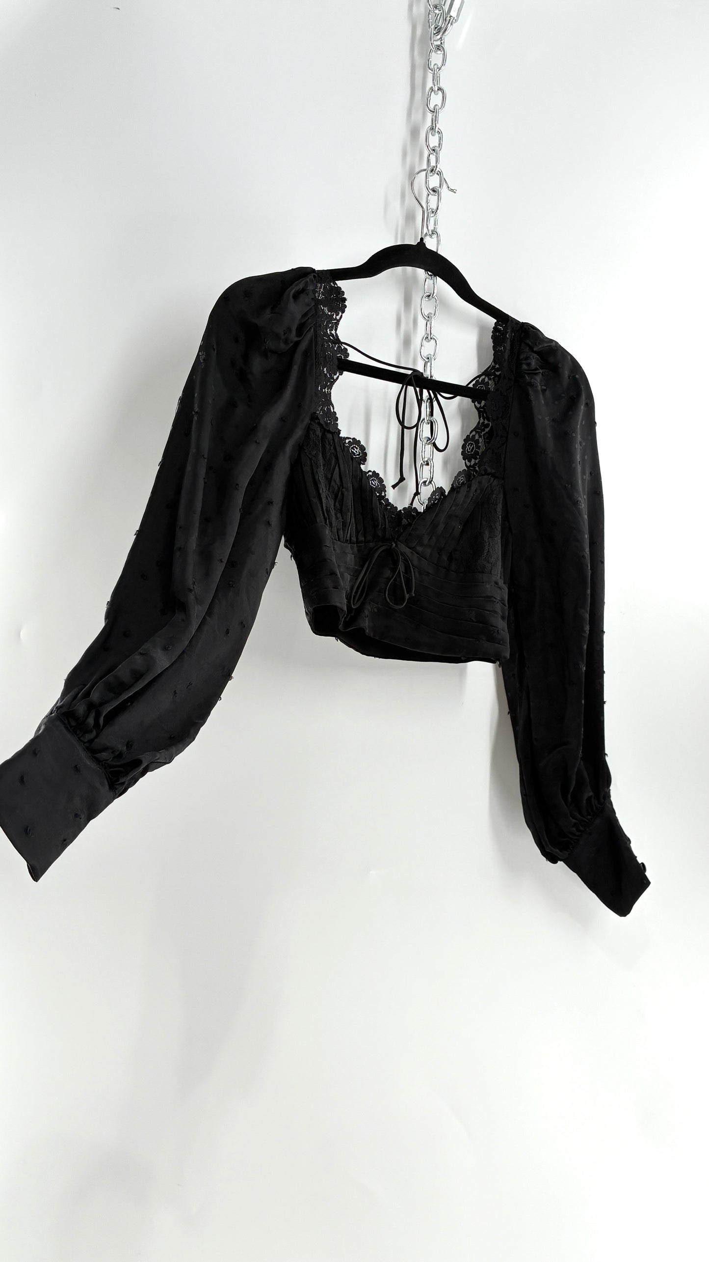 For Love & Lemons Liz Black Balloon Sleeve Ruched Bodice Blouse (XS)