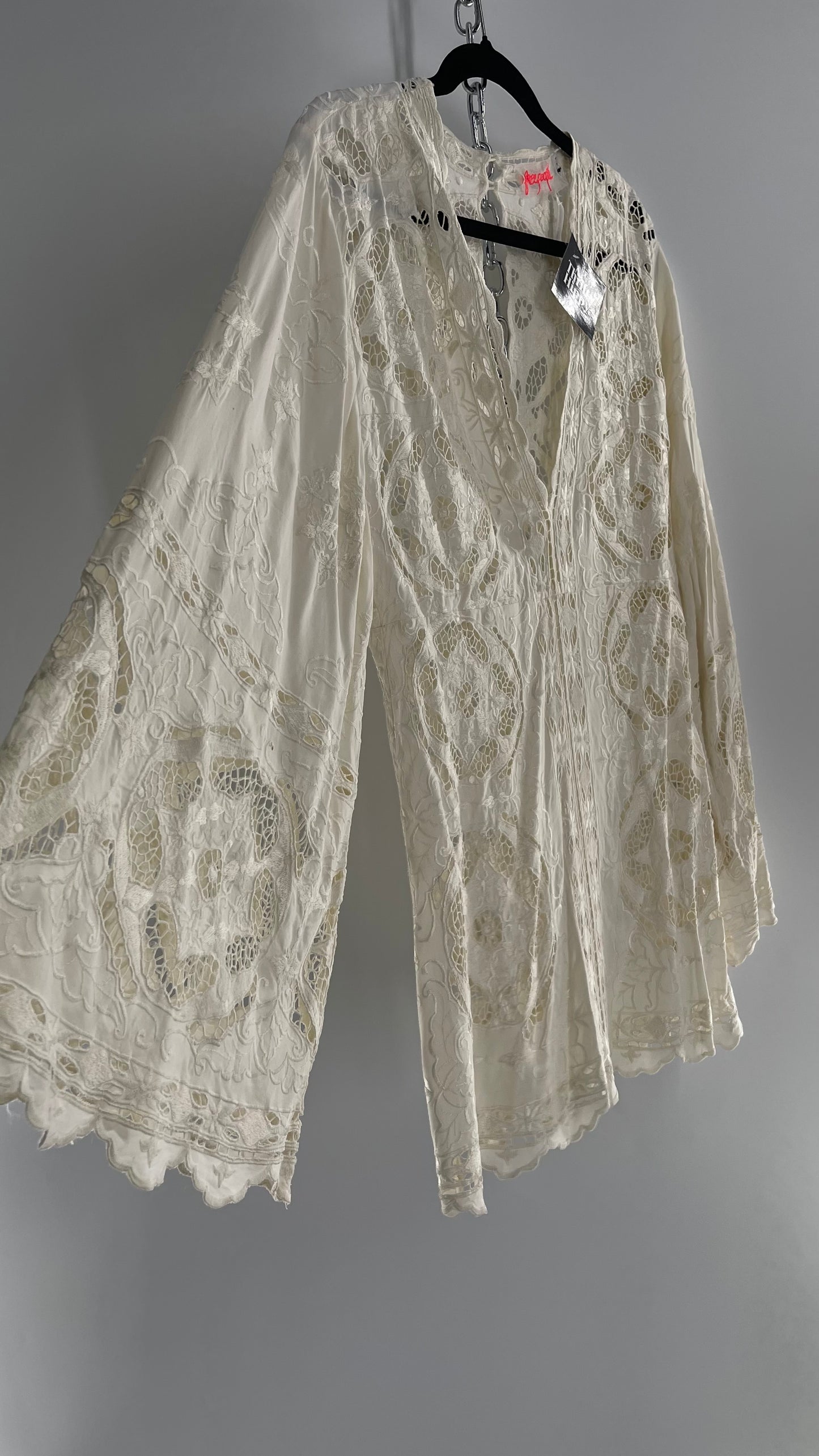 Free People Cream Lace Mini Dress (Small)