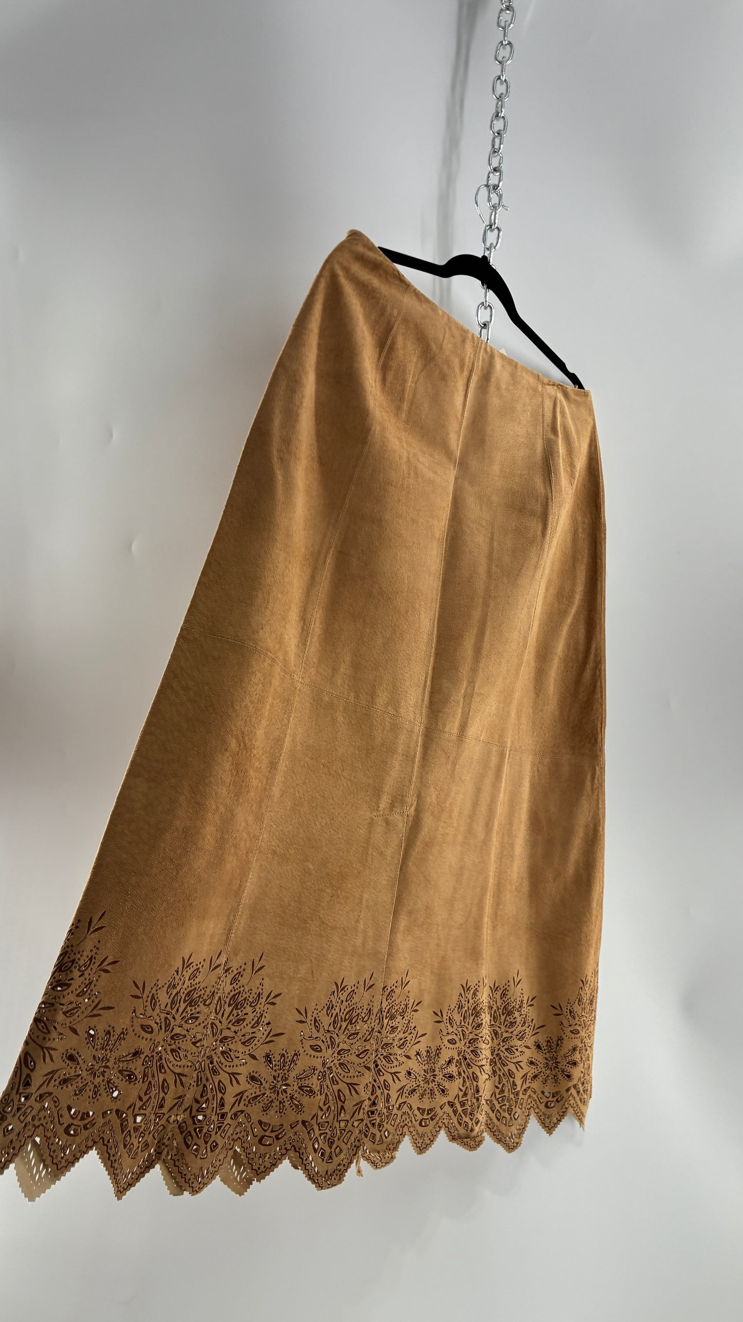 Deadstock Vintage Cold Water Creek Genuine Leather Hip Skirt with Lace Hem (14)