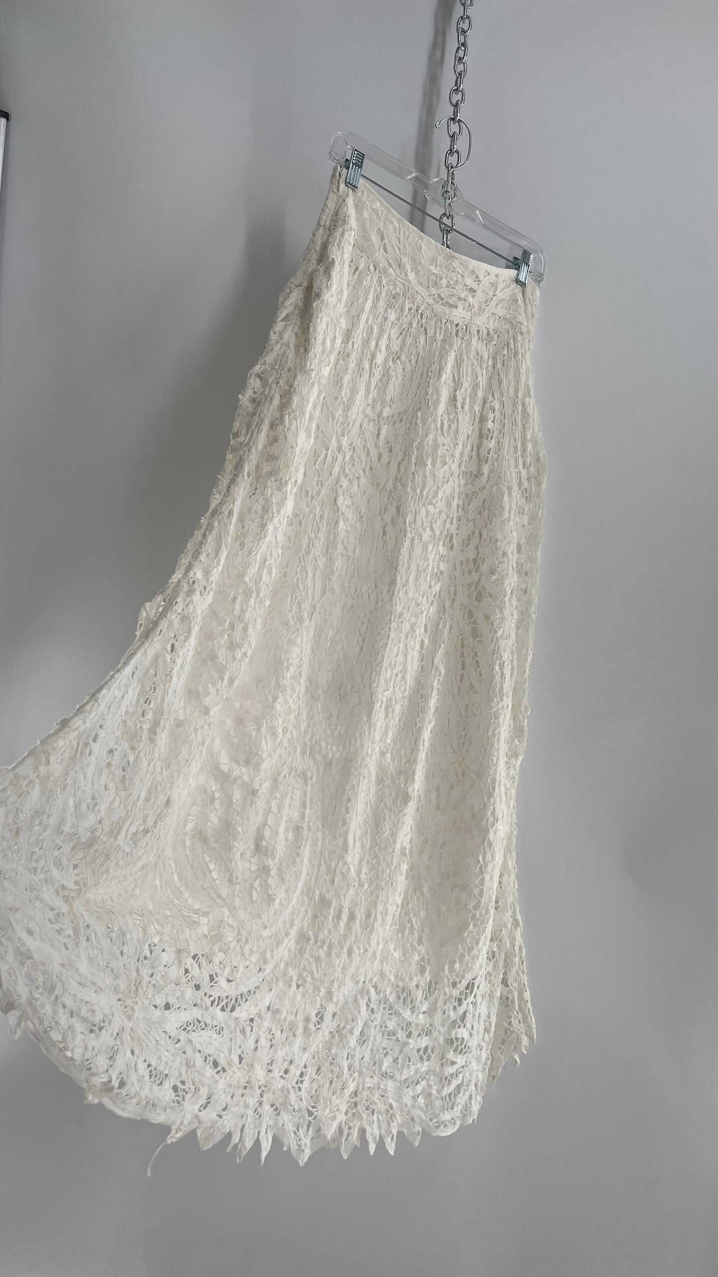 Free People White Lace Full Length Skirt (XS)