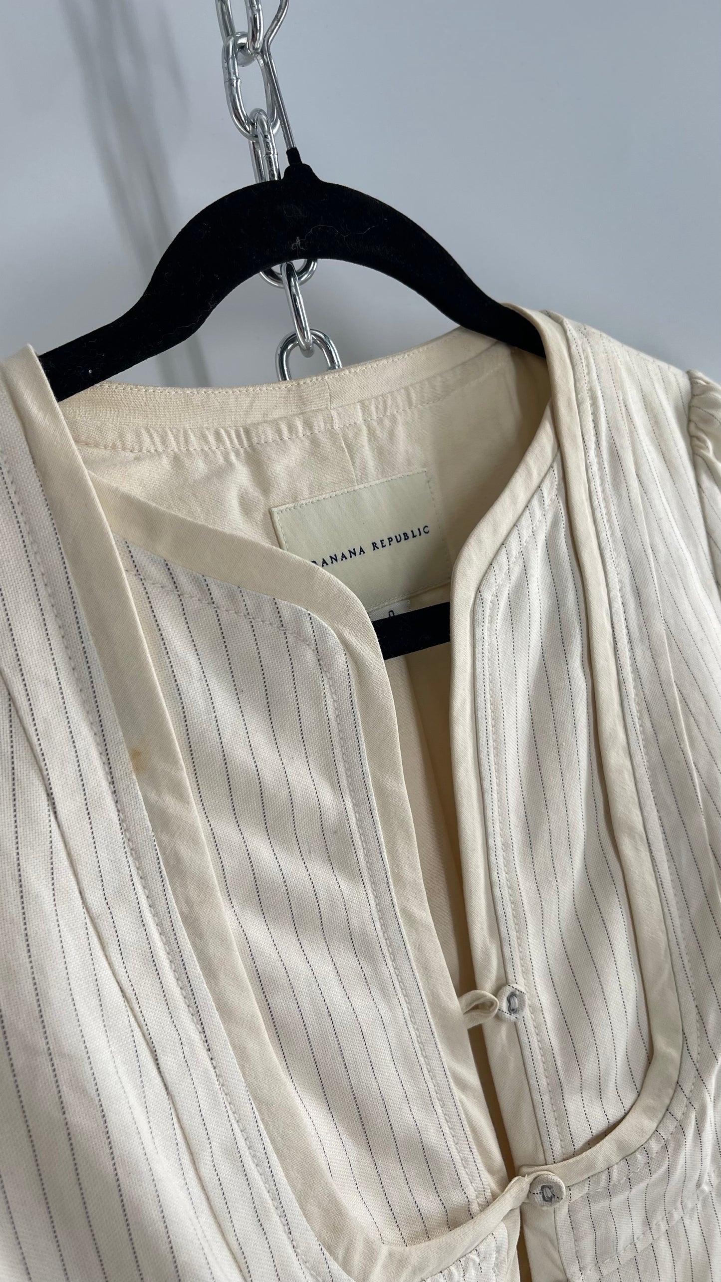 Vintage 1990s Banana Republic White Striped Button Front Blazer Blouse (0)