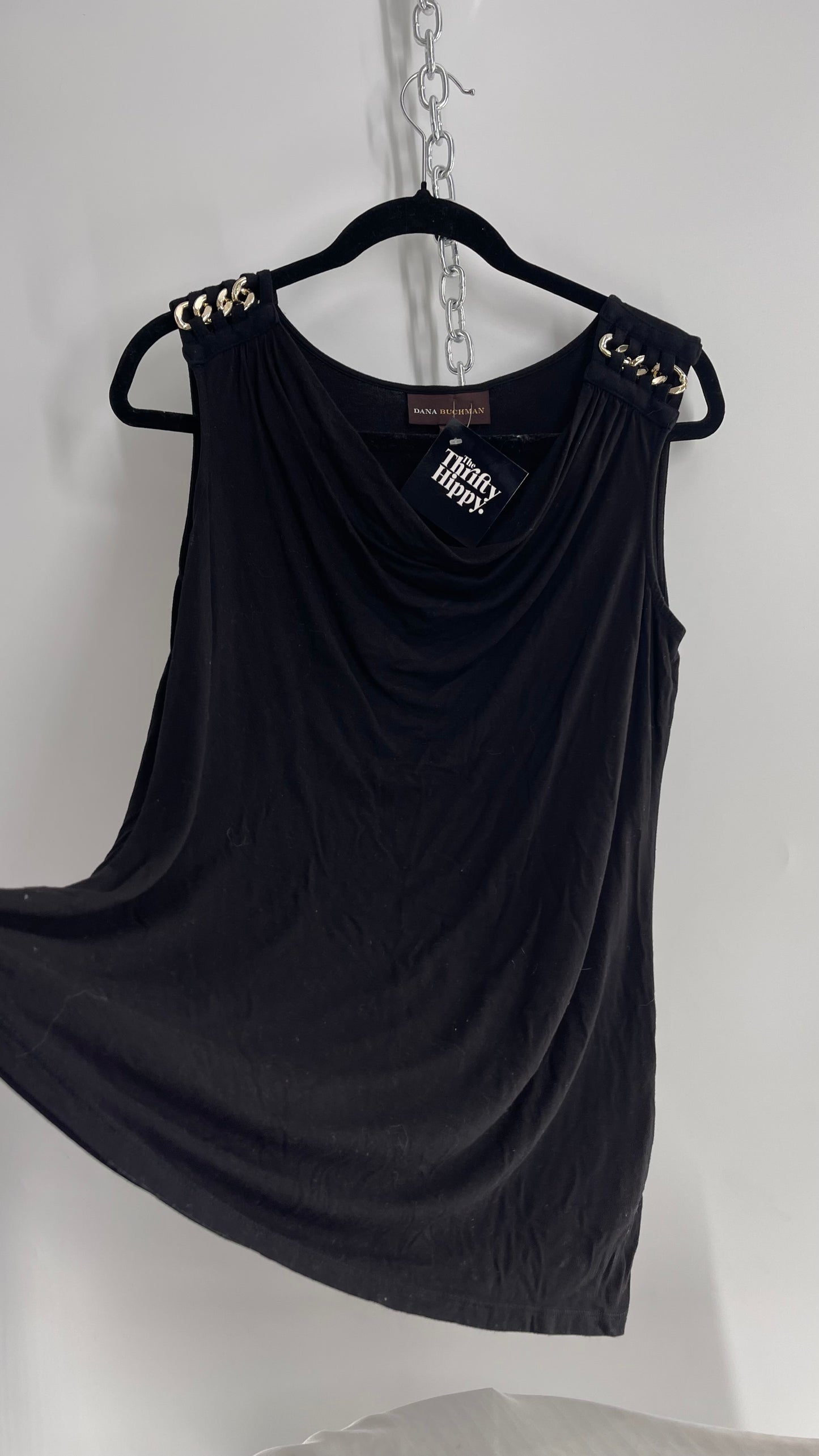 Vintage Dana Buchman Black Sleeveless with Chain Link Shoulder Detail(Medium)