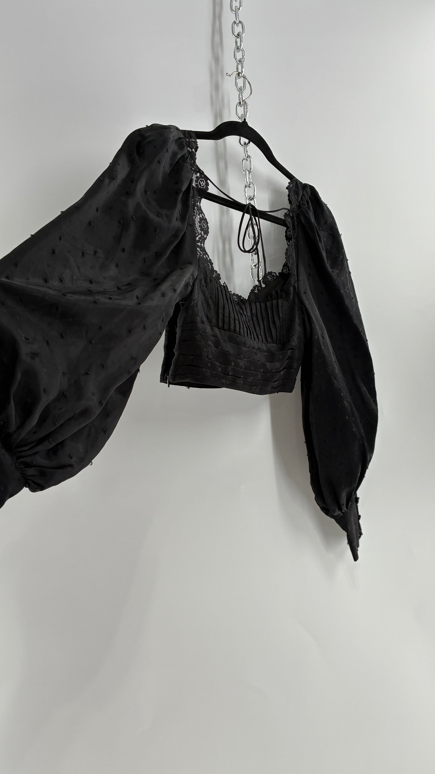 For Love & Lemons Liz Black Balloon Sleeve Ruched Bodice Blouse (XS)