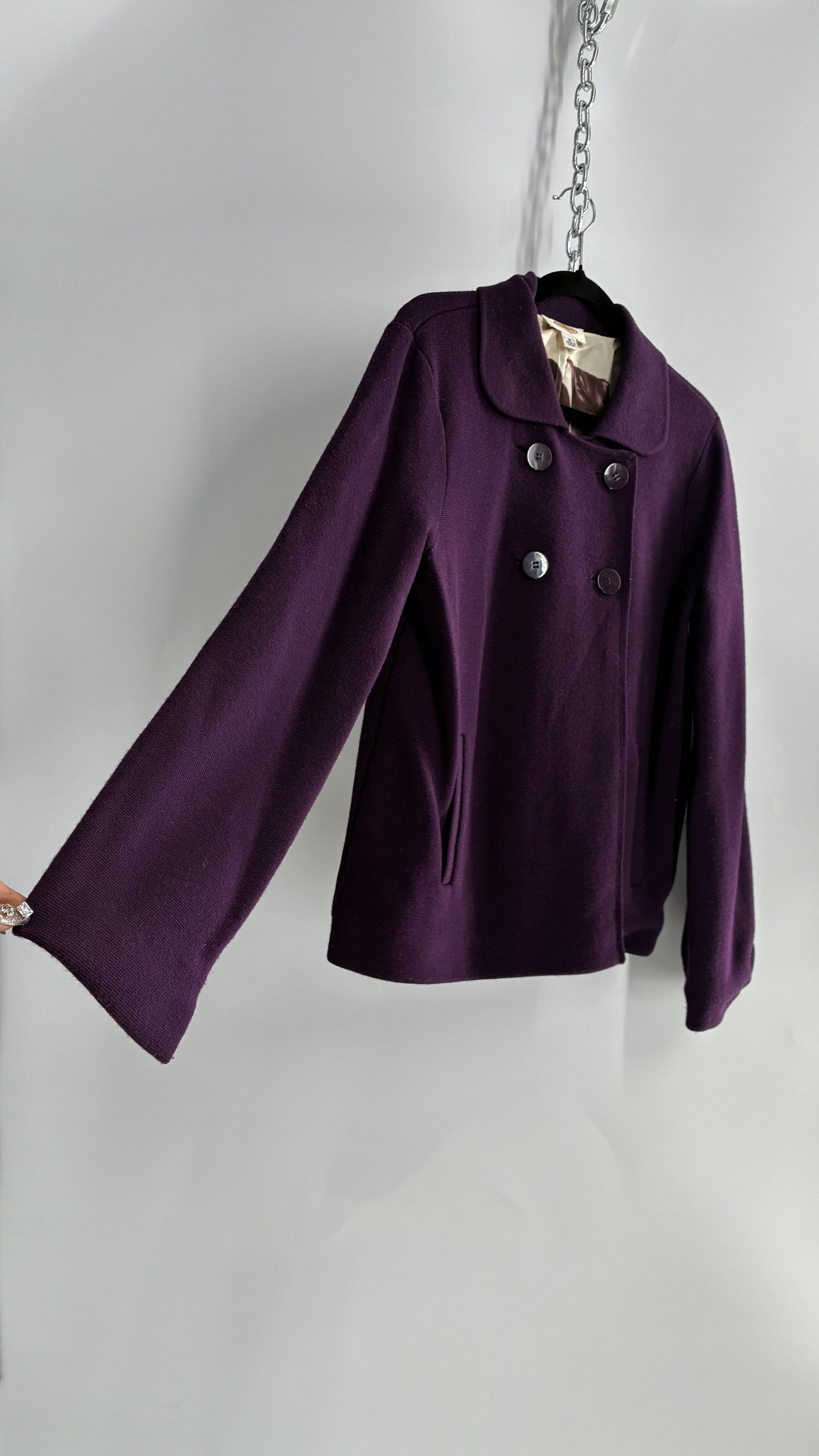 Vintage 100% Merino Wool Purple Sweater Jacket (Medium)