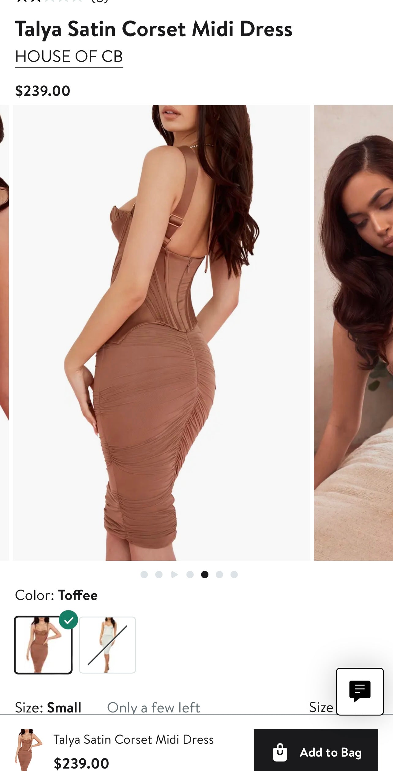 House of CB Talya Toffee Satin Corset Midi Dress with Ruched Skirt (Medium)