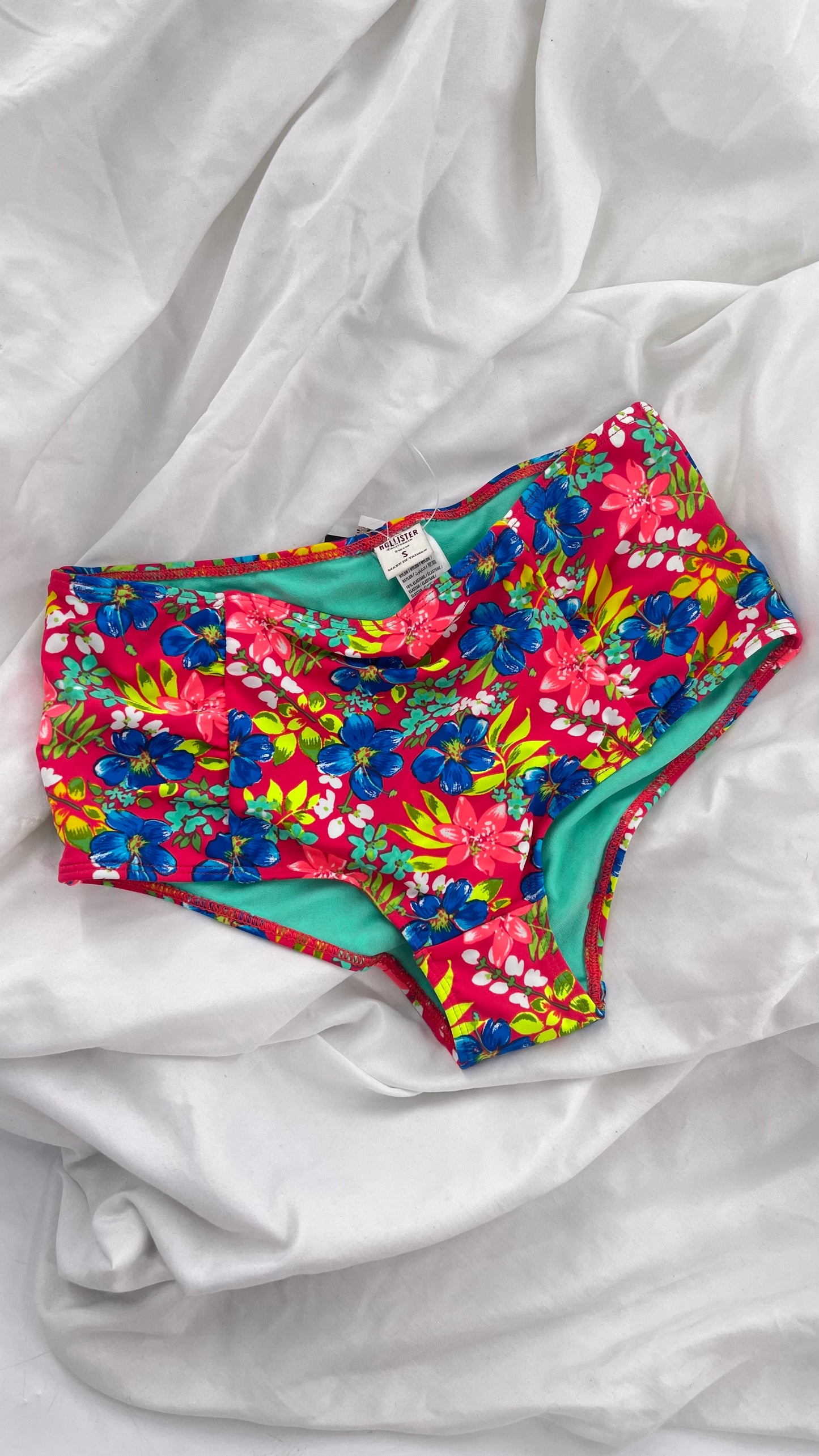 Hollister Red Tropical Mid Rise Cheeky Swim Bottoms (S)