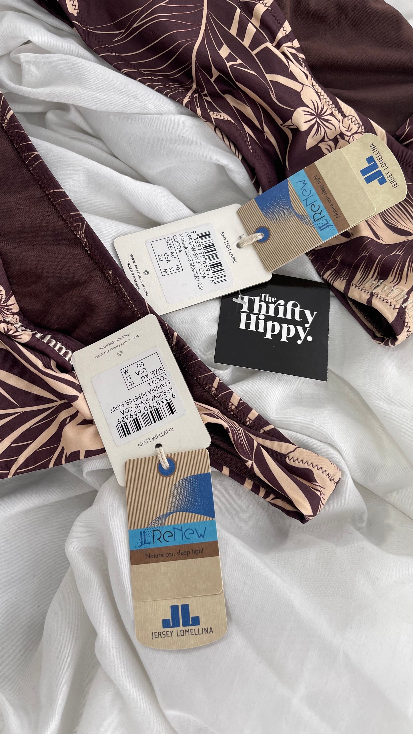 RHYTHM Brown and Beige Tropical Palm Patterned Swim Set with Tags Attached (Medium)
