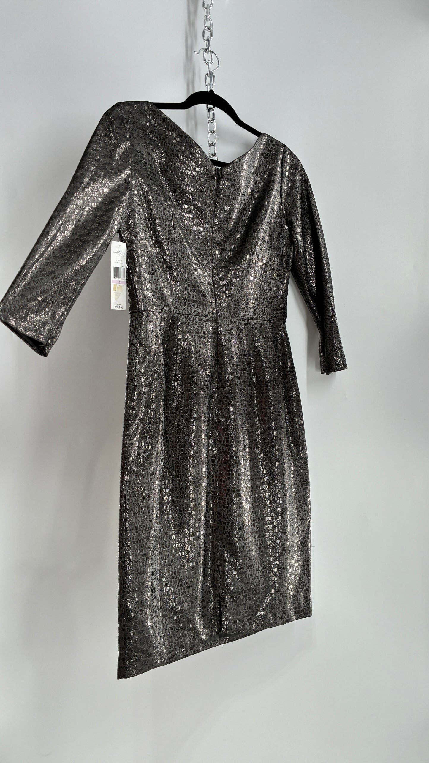 Vintage CARMEN MARC VALVO Metallic Liquid Silver Dress with Tags Attached (6)