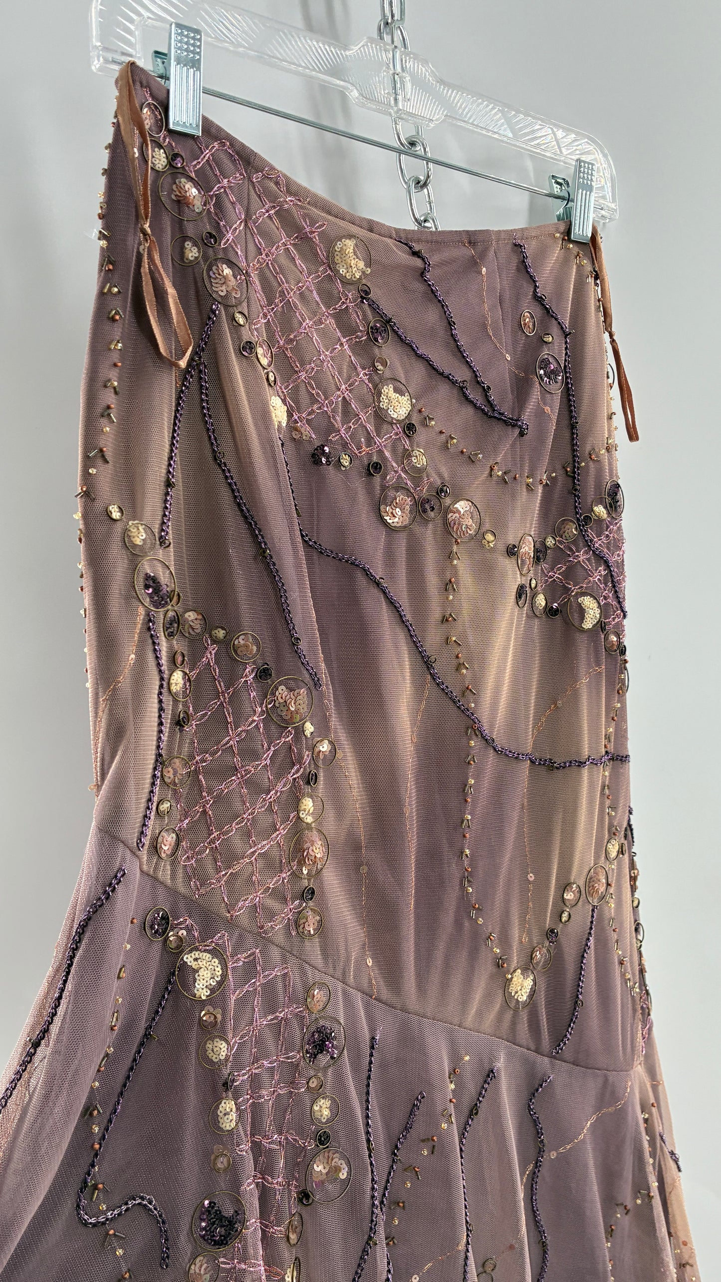 Vintage ALBERTO MAKALI Completely Embroidered and Beaded Maxi Asymmetric Dusty Purple Skirt (4)