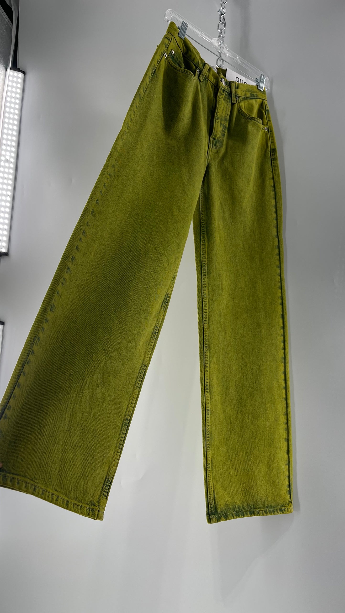 Slime Green Acid Wash High Rise Baggy BDG Urban Outfitters Jeans (27)