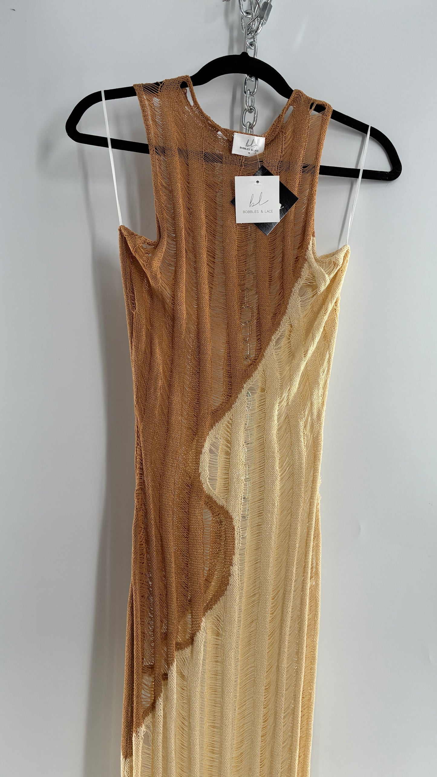 Bobbles & Lace Mocha and Nude Knit Maxi Gown with Tags Attached (Medium)