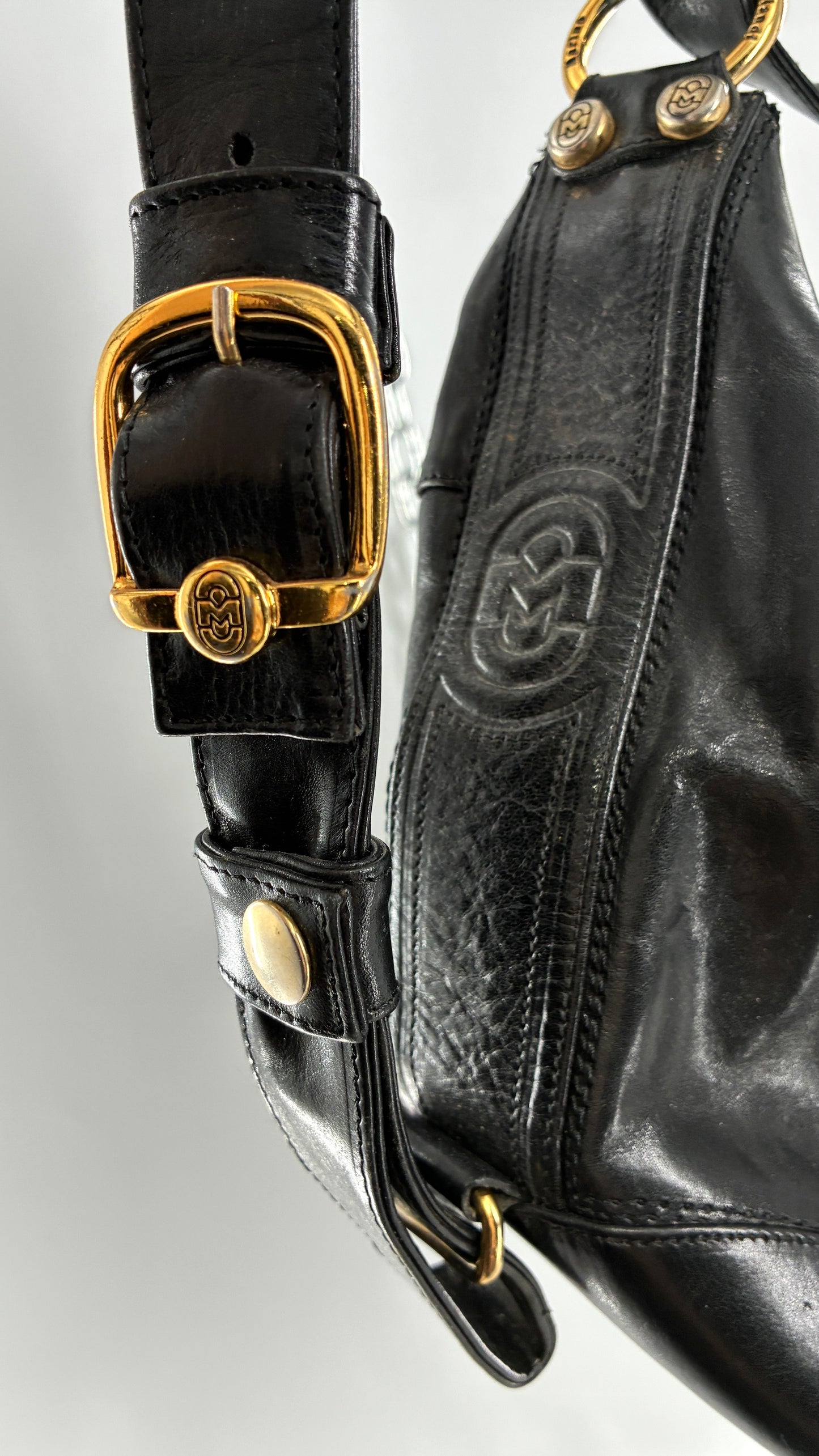 Vintage MARINO ORLANDI Black Leather Purse Made in Italy with Gold Embossed Hardware