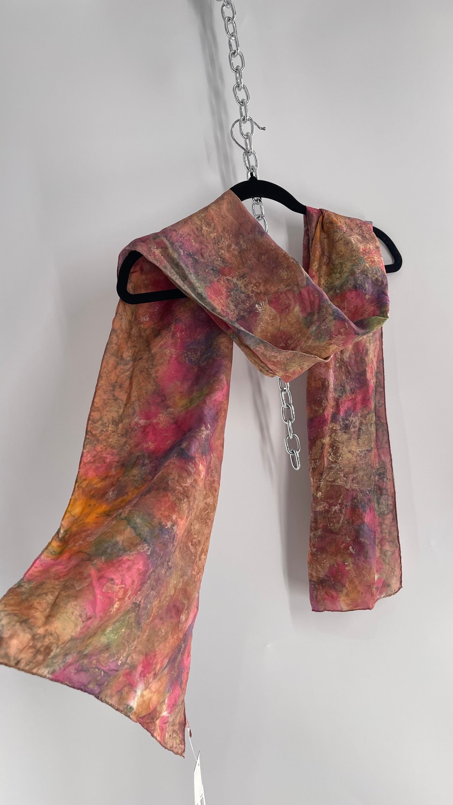 Vintage 100% Silk Damask Watercolor Gold Shimmer Scarf