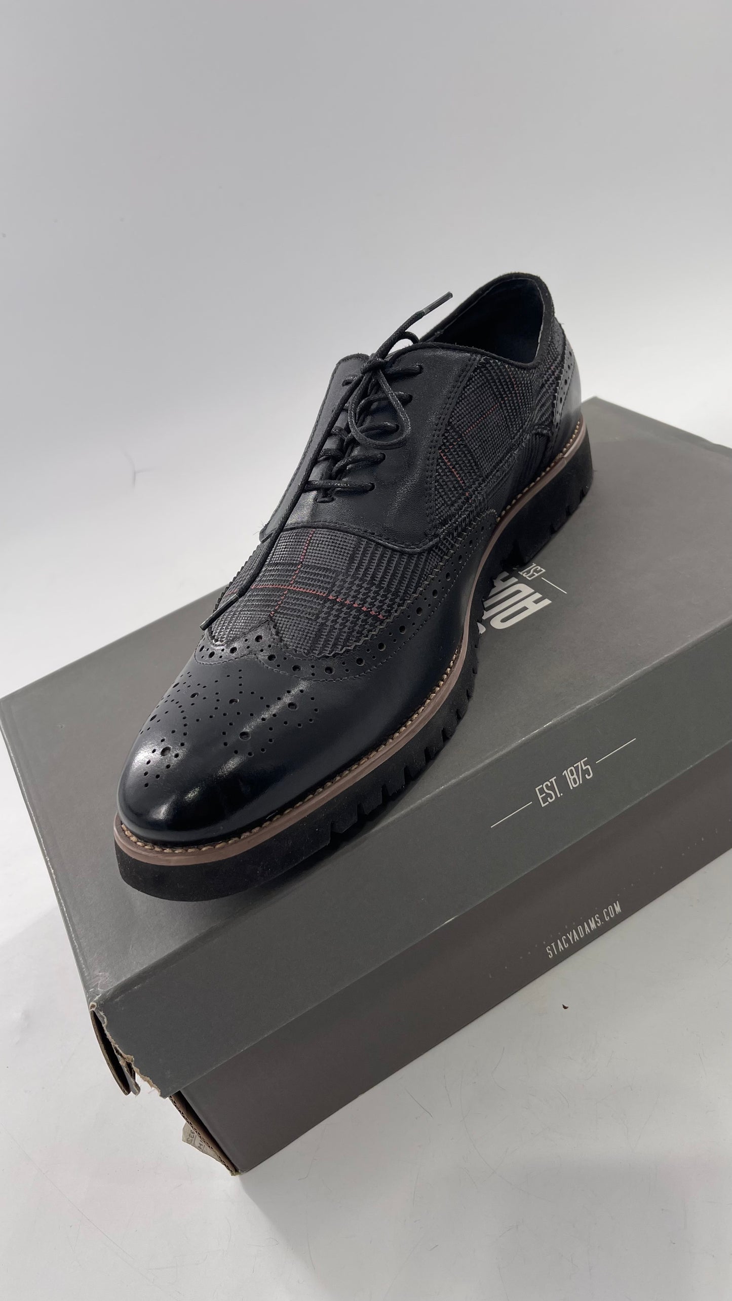 Stacy Adam’s Grey and Black, Plaid and Leather WingTip Oxfords (11)