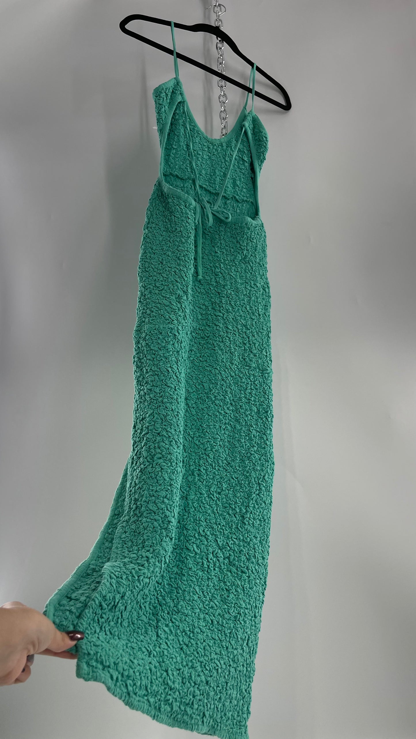 Free People Kelly Green Popcorn Maxi Dress with Low, Open Back Detail (XS)