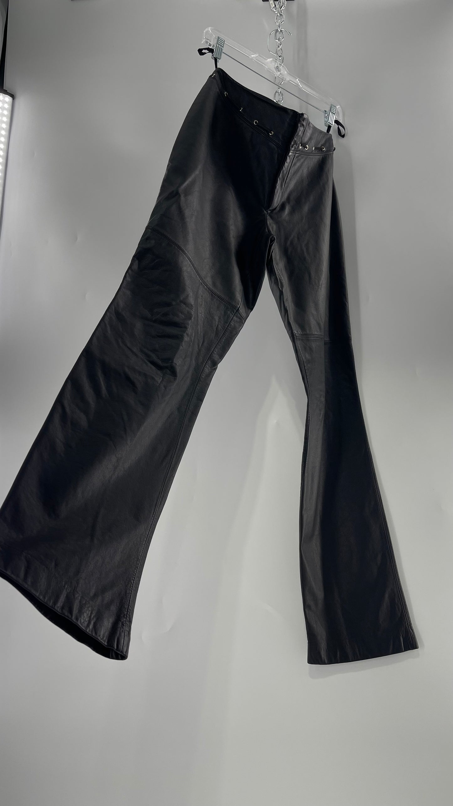 Vintage 90s RALPH Ralph Lauren Thin Leather Pants with Thread Through Grommet Detail on Waistline (4)