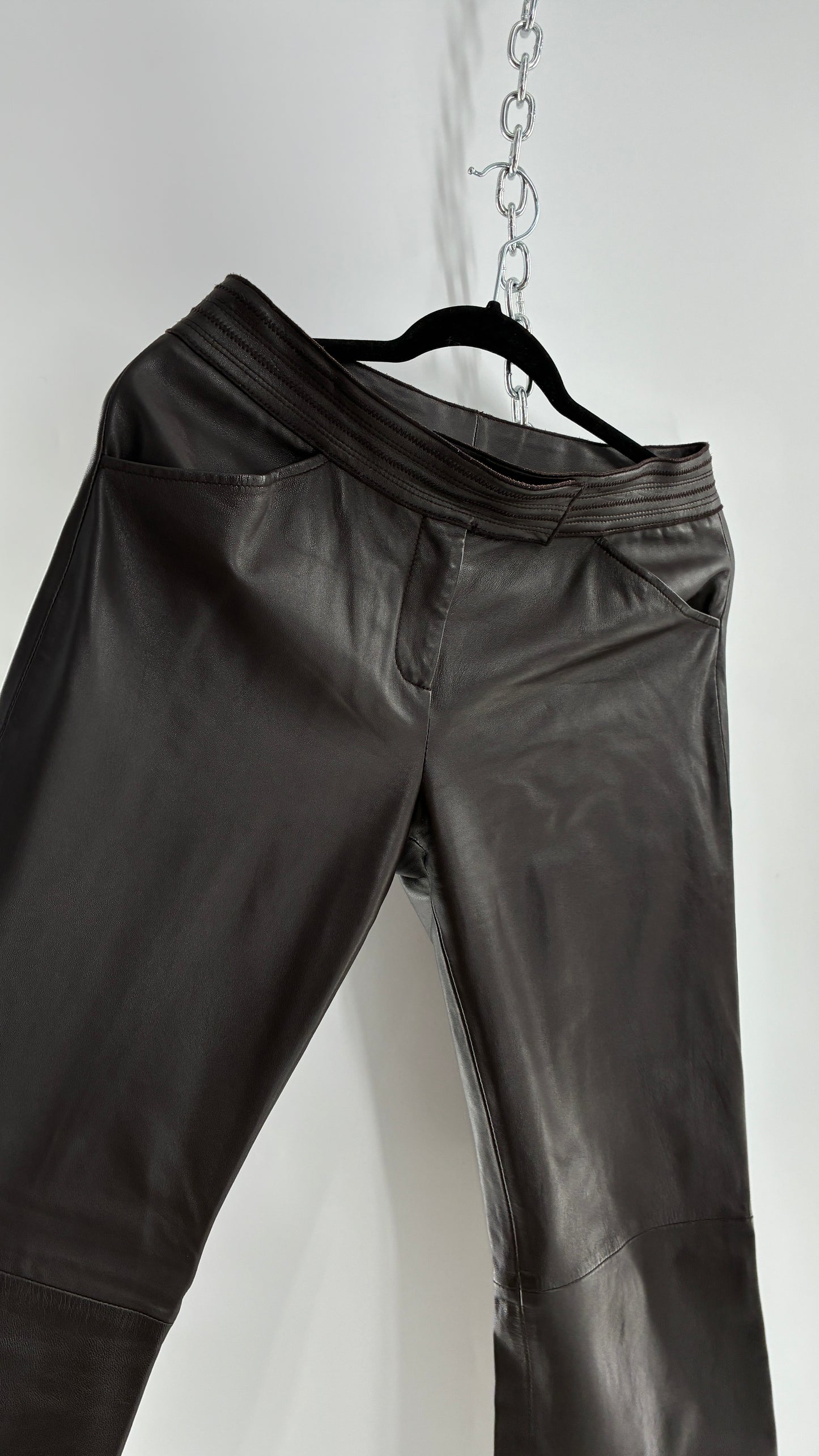 Vintage ETCETERA Deep Brown Low Waisted Embroidered, Side Closure Pants with Bootcut Hem (4)