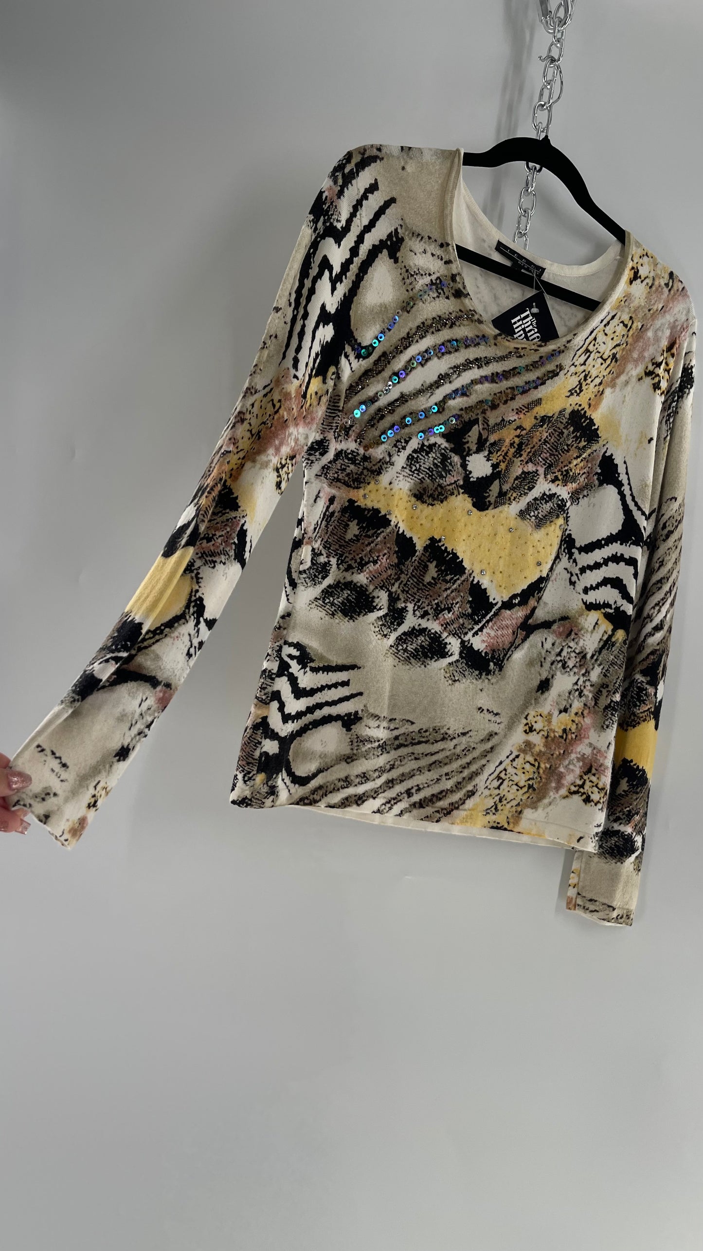 Vintage PIERRI Animal Print Graphic Knit with Iridescent Sequins (Small)