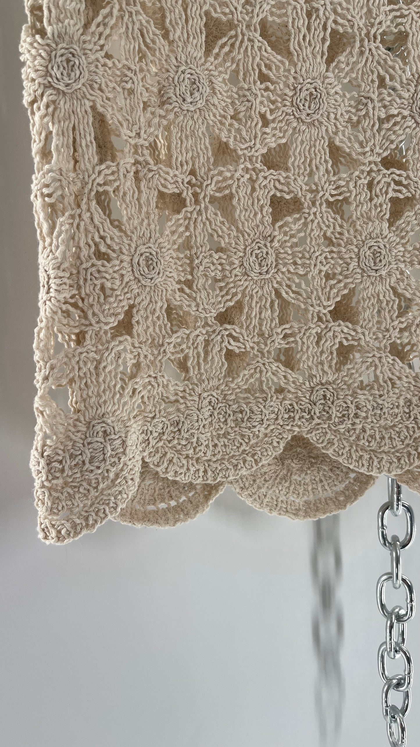 Bishop + Young Anthropologie Crochet Tank with Scalloped Hem and Lace Lined Sleeves (Small)