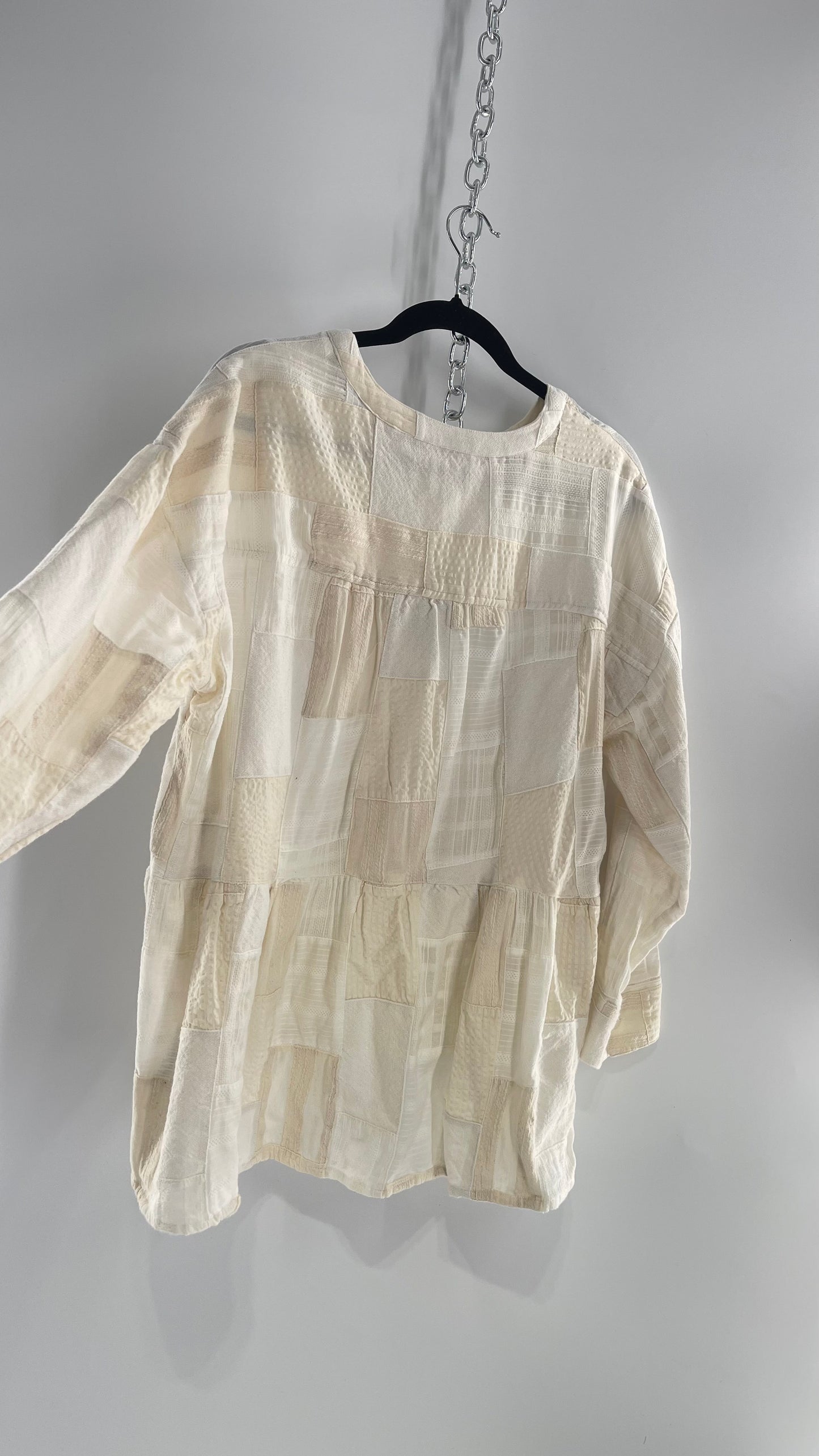 Anthropologie Patchwork Off White Voluminous Blouse with Tags Attached (Small)