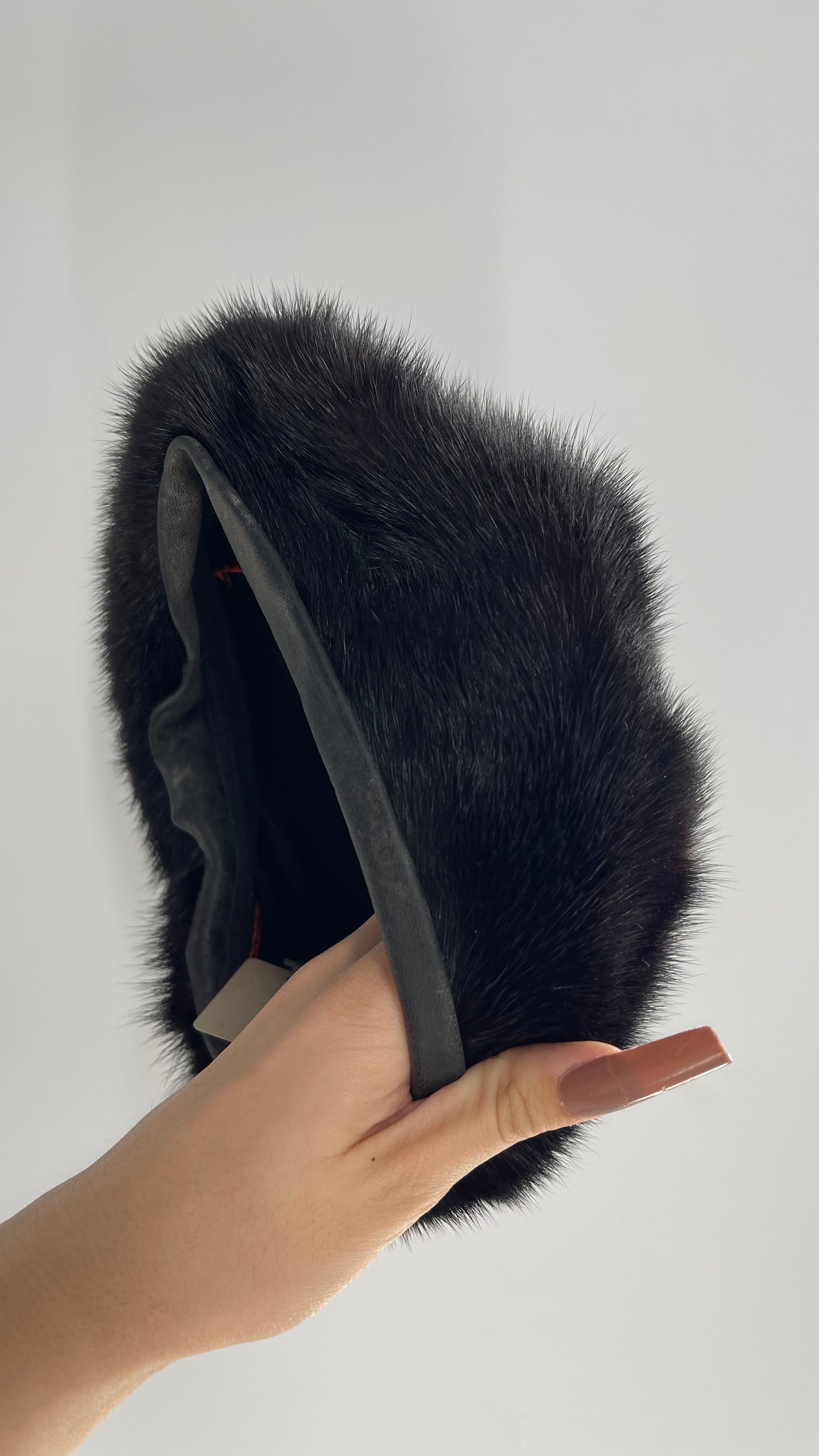 Vintage Genuine Fur Beret with Black Leather Inner Trim