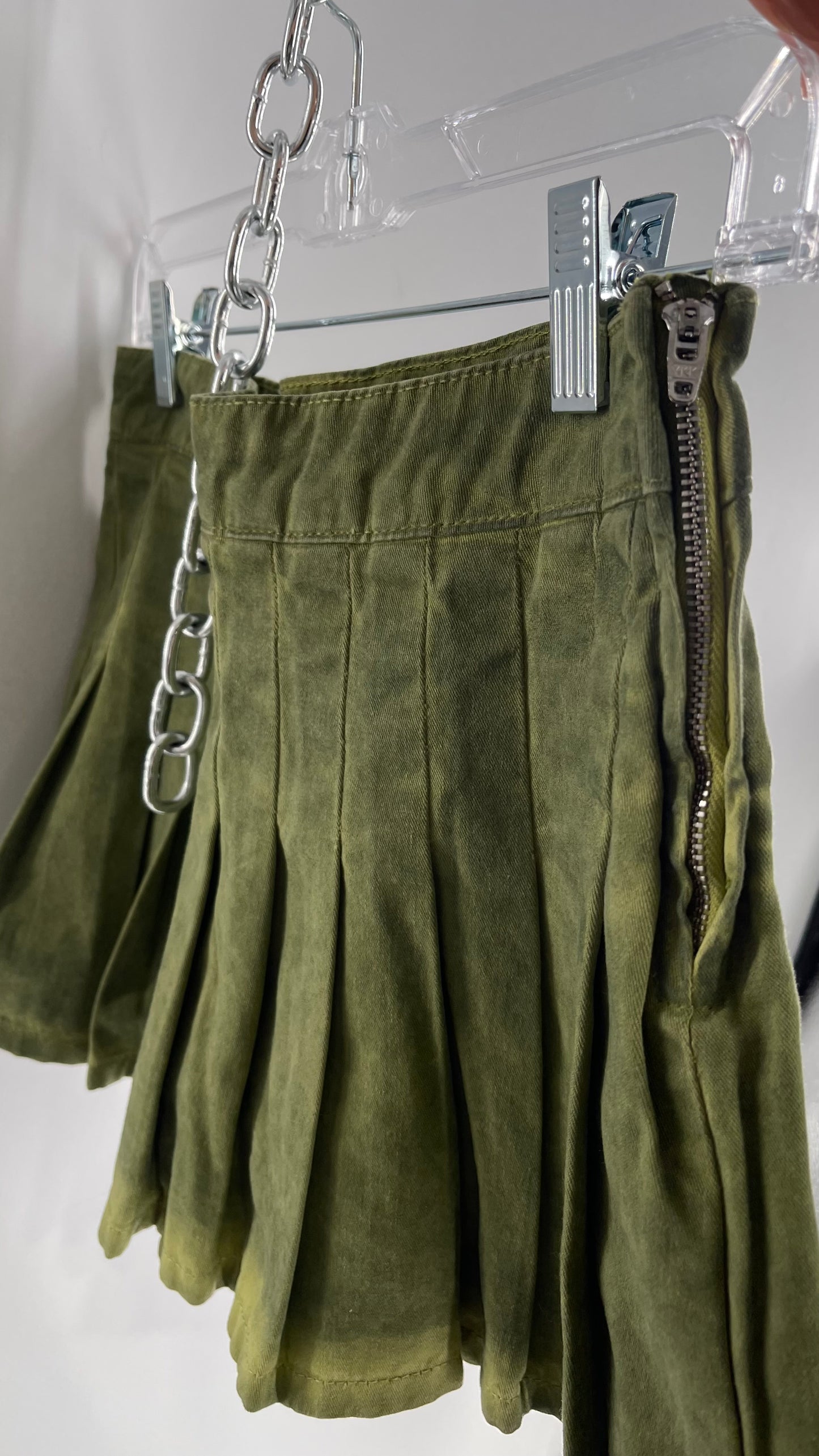 BDG Acid Washed Green Pleated Mini Skirt (XS)
