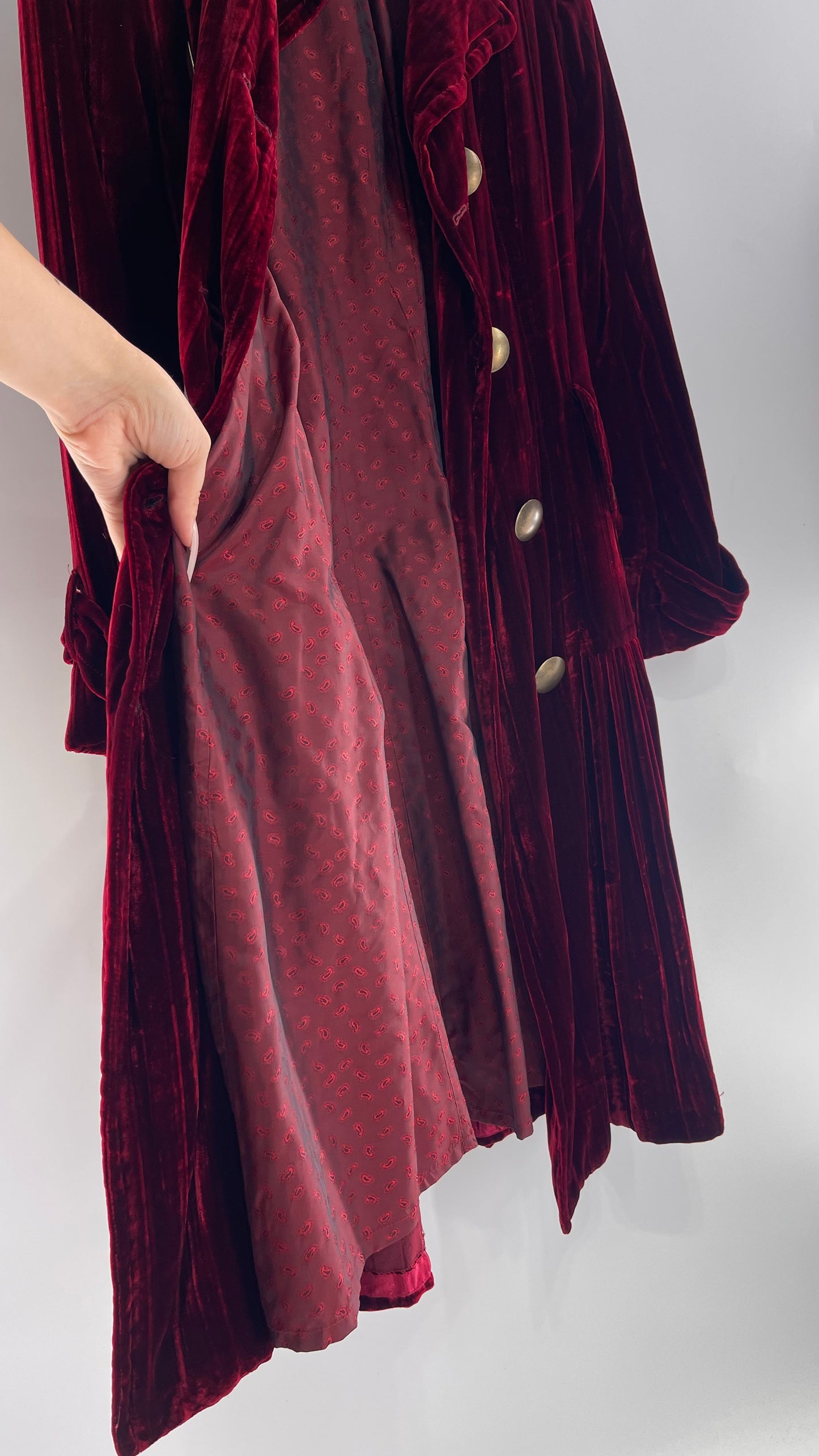 Cynthia Steffe Oxblood Red Velvet Double Breasted Gold Button Coat (XS)