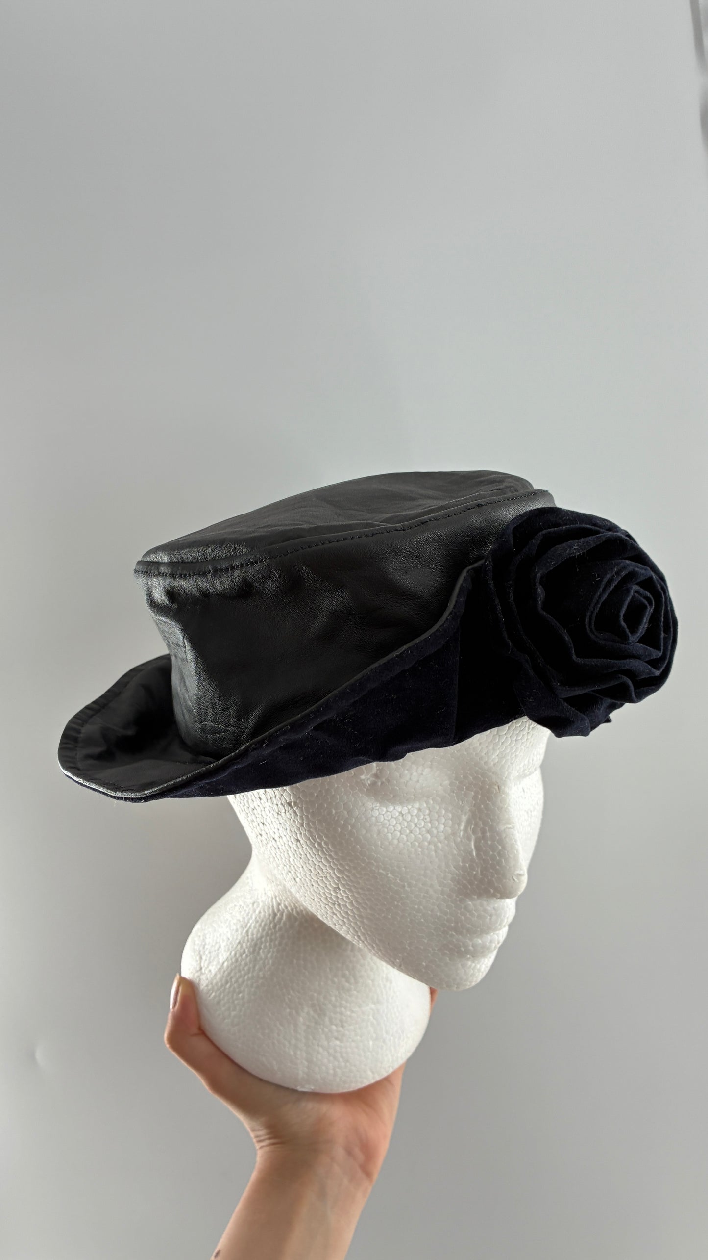 Vintage HENSCHEL HAT CO Missouri Leather Bucket Hat with Rosette (Medium)
