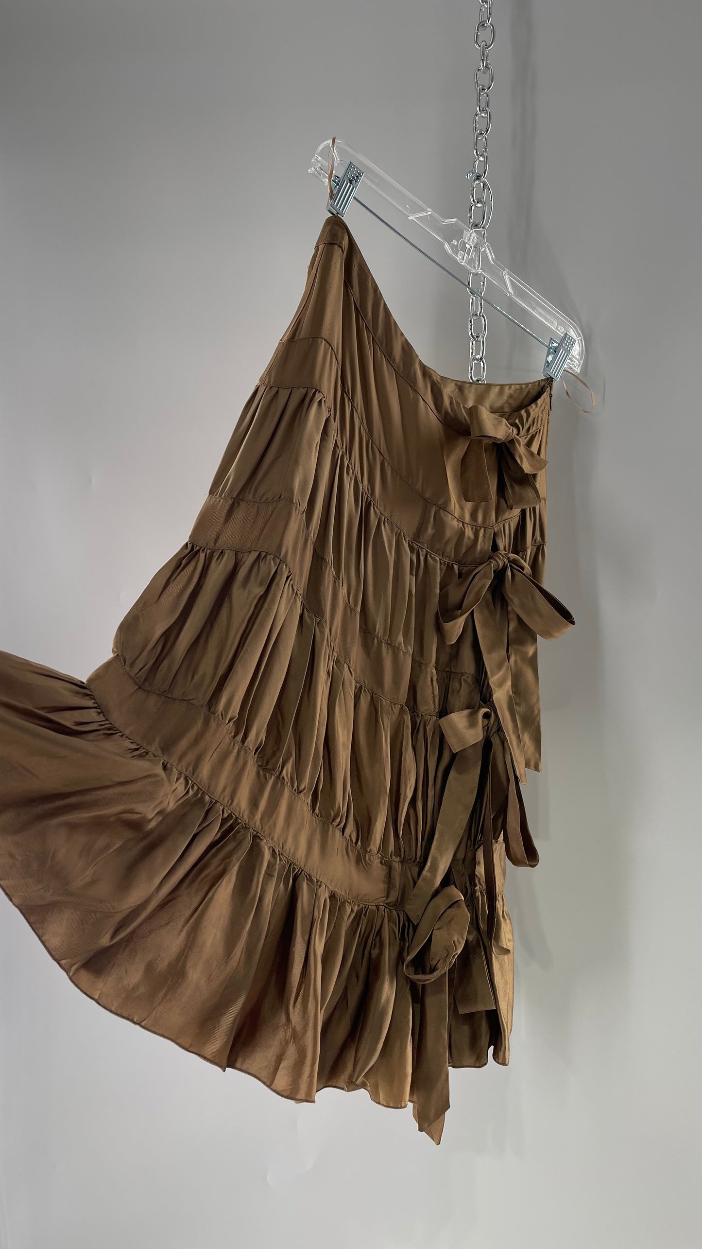 Ysatis Greece Bronze Metallic Fabric Skirt with Dainty Feminine Bow Detailing on Side (1)