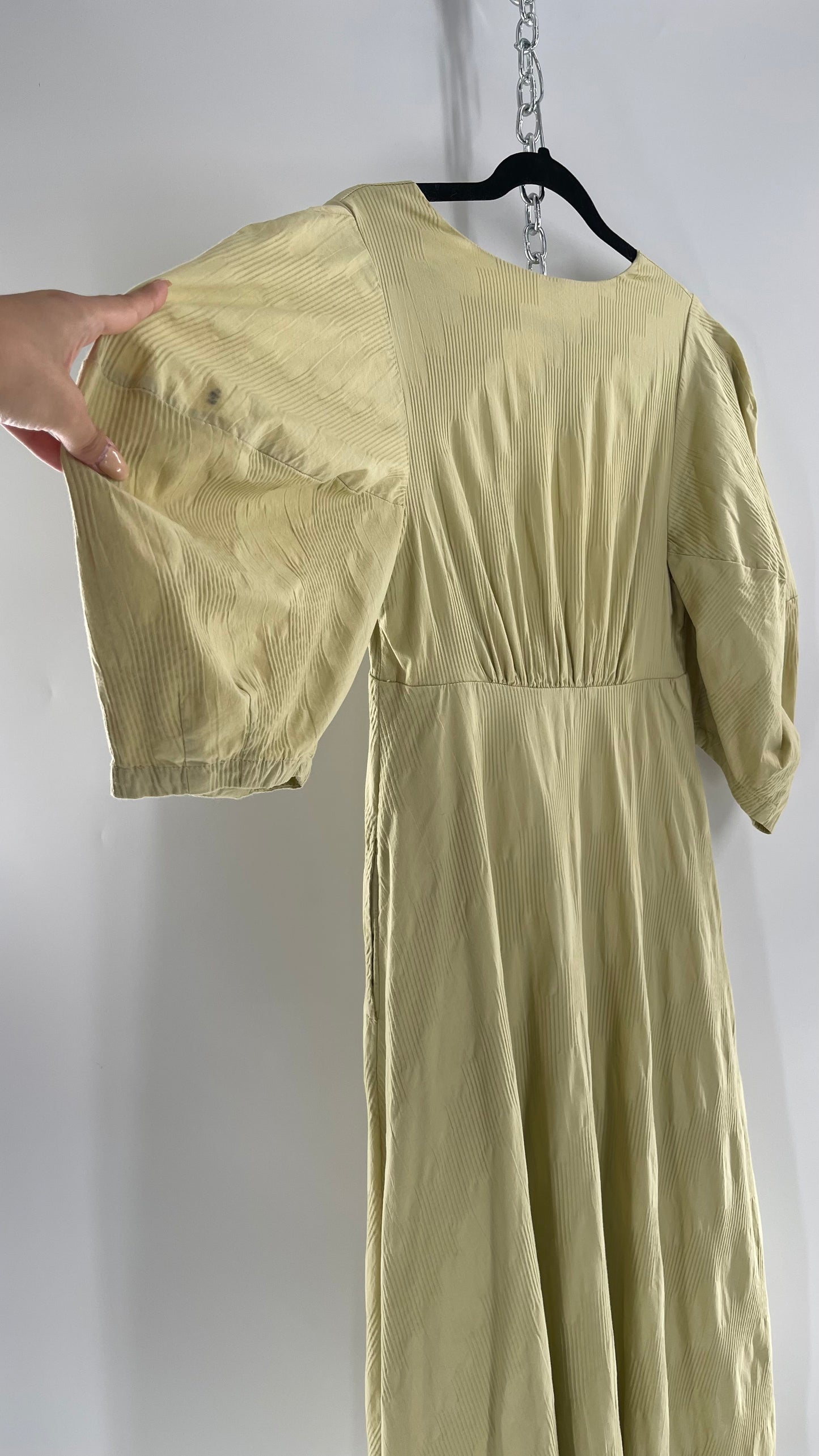 Free People Sage Green Textured Hidden Wooden Button Front Maxi with Back Pleating (Small)