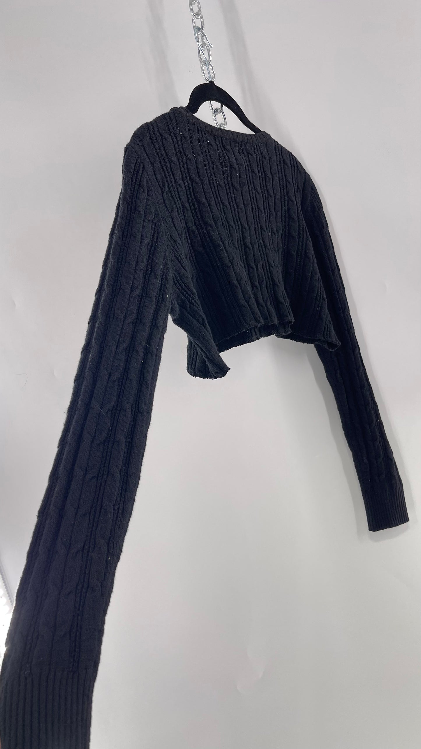 Urban Outfitters Reworked Cropped Cableknit Black Sweater (Medium)