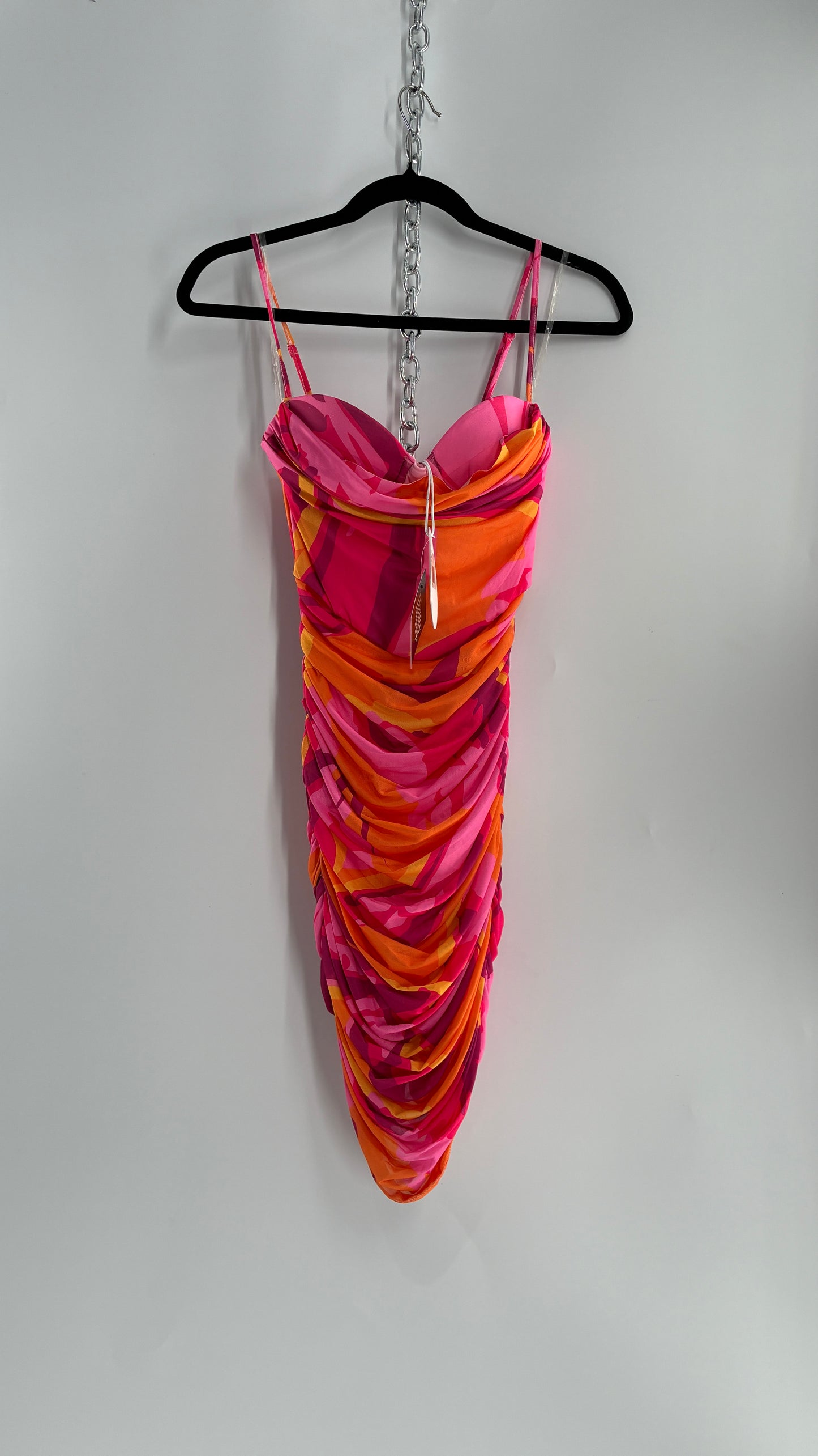 Princess Polly Sunset Ruched Mini Dress with Draped Bust, Underwire Exposed Bra, and Tags Attached (0)