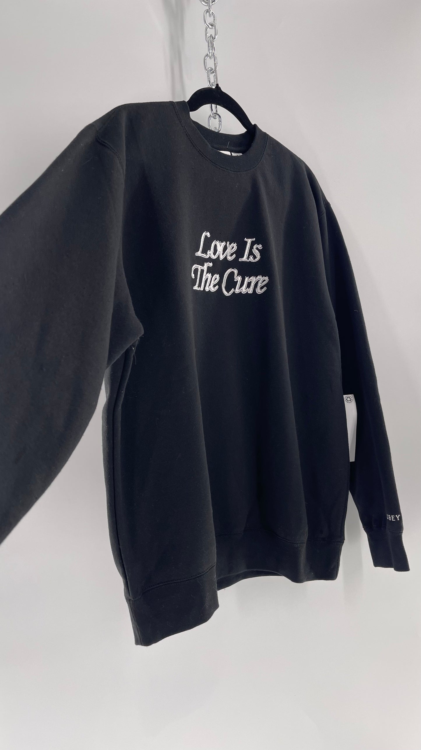 OBEY Black All Over Embroidered Love is The Cure Crewneck with Tags (Medium)