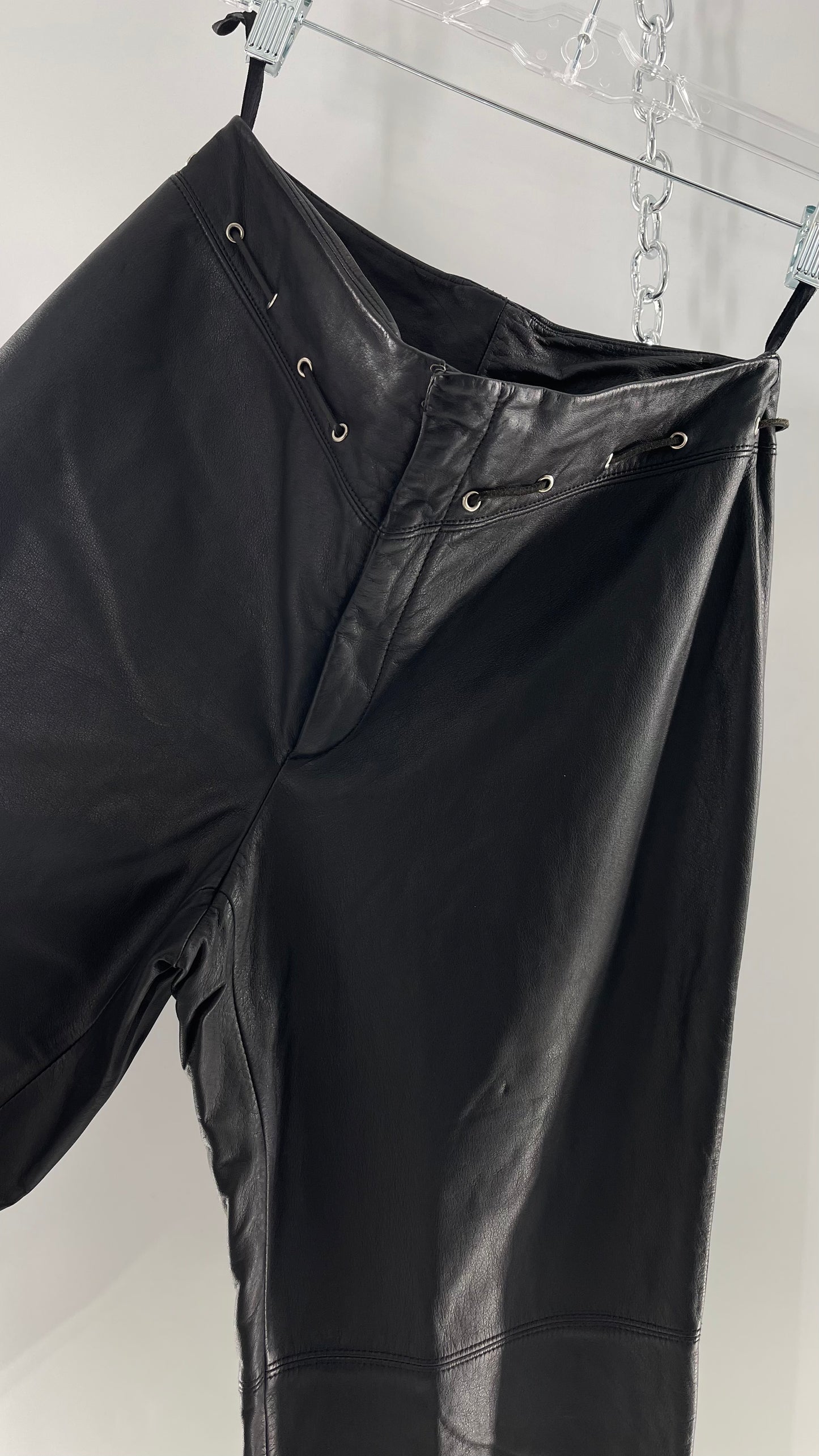 Vintage 90s RALPH Ralph Lauren Thin Leather Pants with Thread Through Grommet Detail on Waistline (4)
