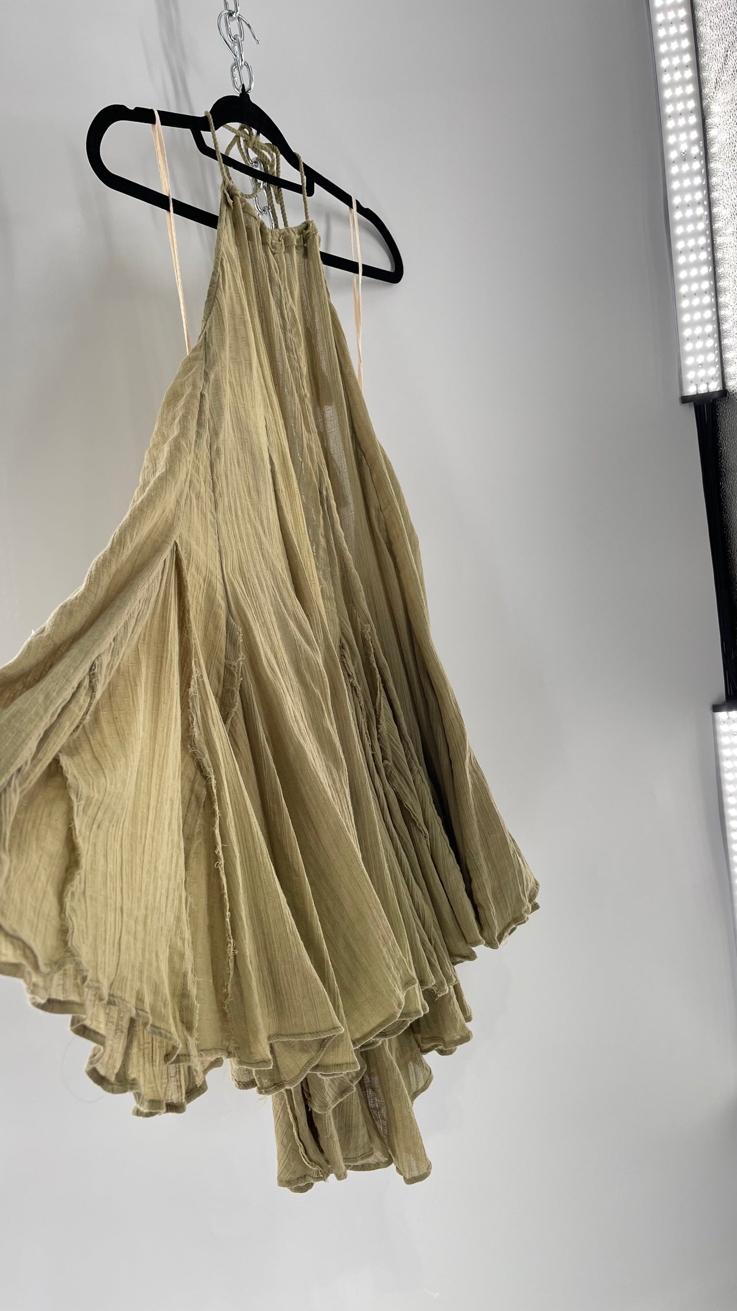 Free People Sage Halter Voluminous Cotton Dress with Open Back (Small)