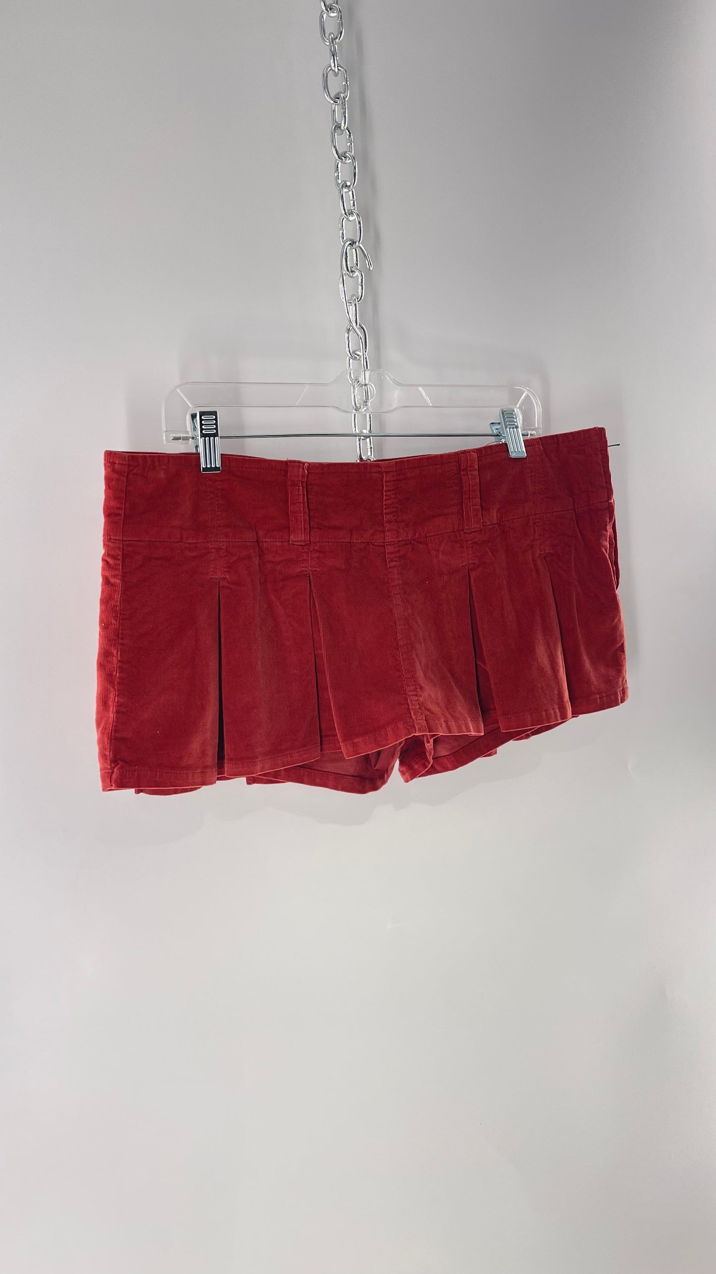 Free People Corduroy Terracotta Pleated Micro Mini Skirt with Tags Attached (6)