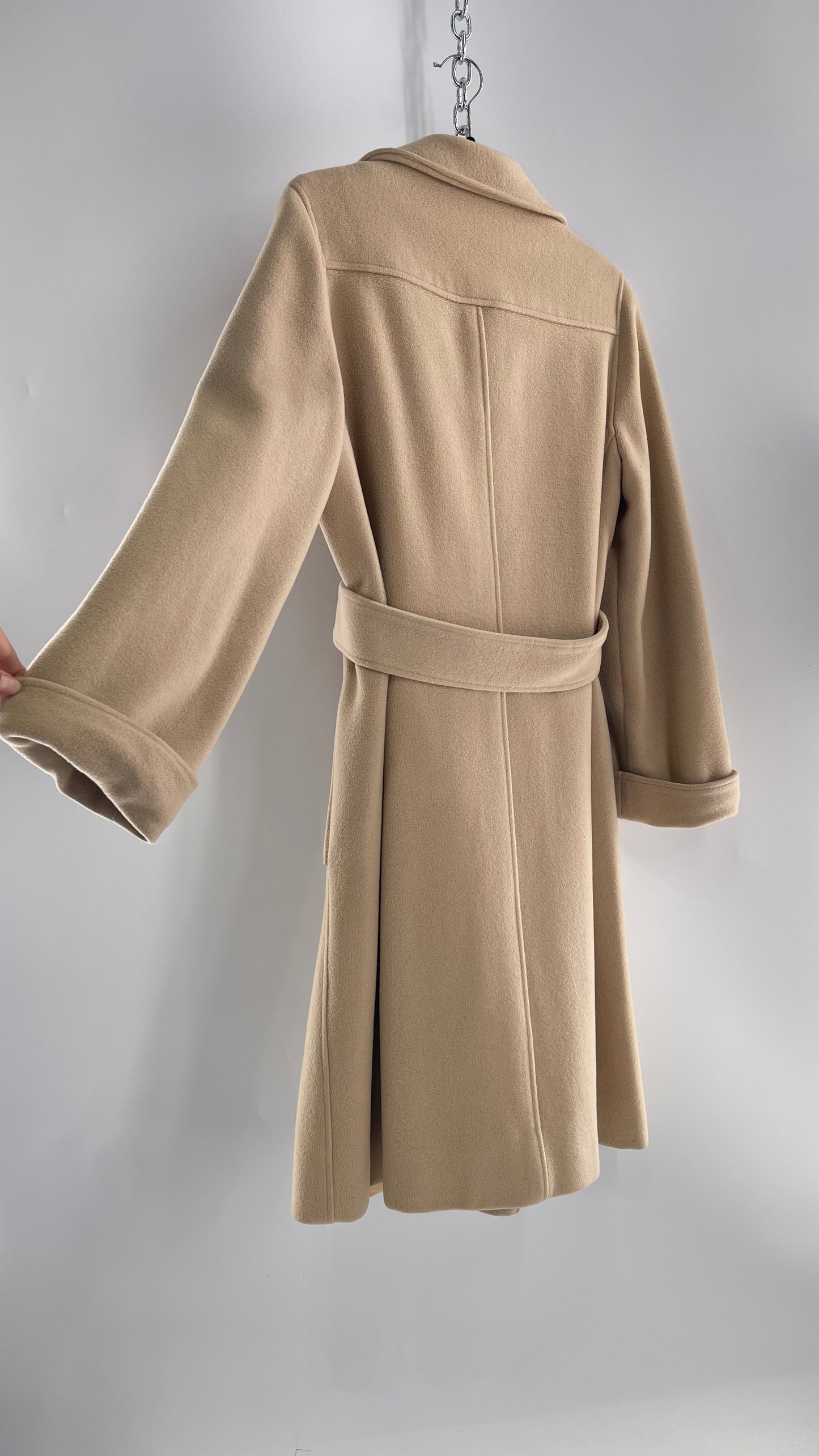 Vintage 100% Amicale Cashmere Beige Cream Coat with Apricot Satin Lining (C) (S/M)