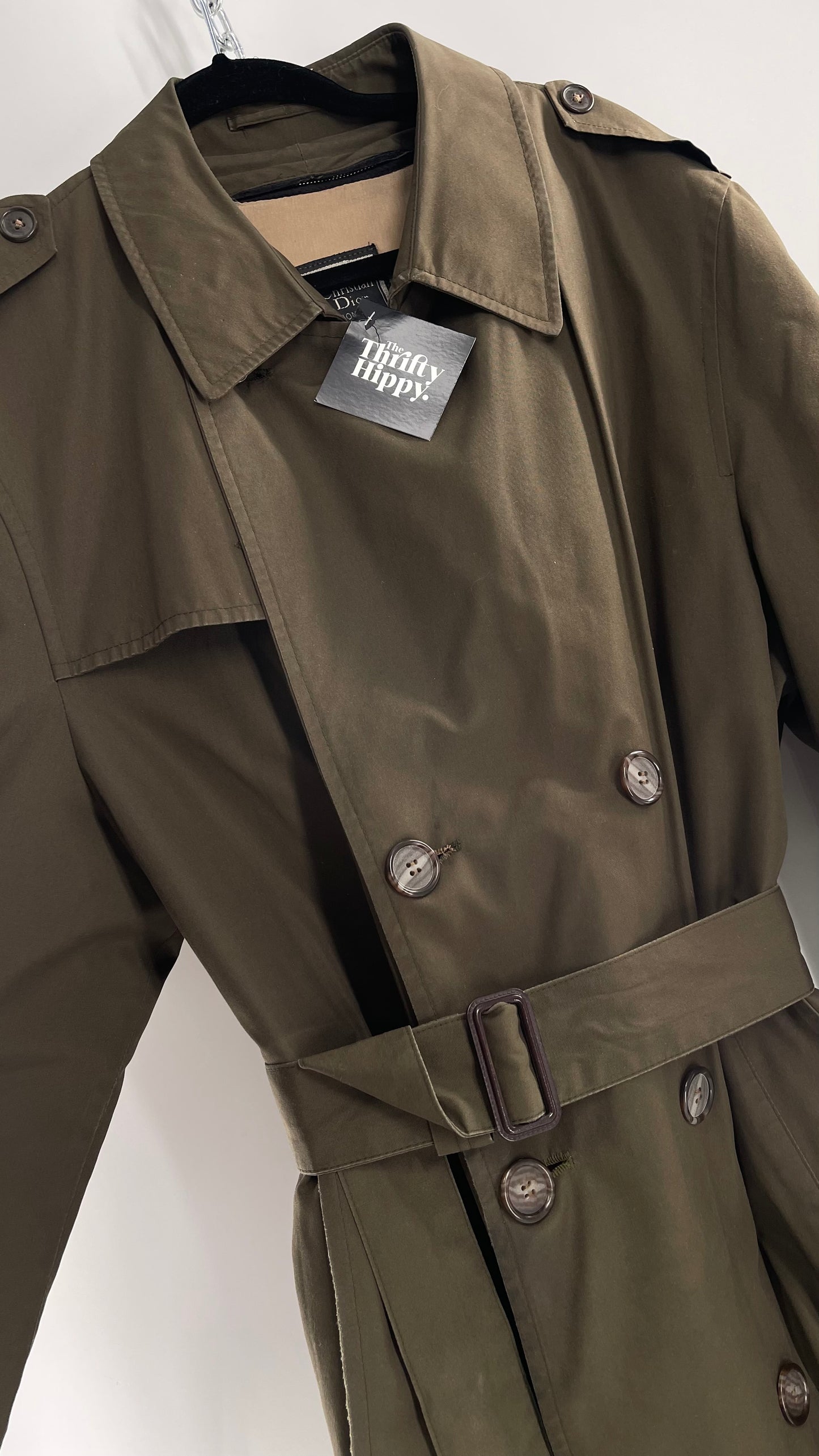 Vintage Christian Dior Olive Green Trench Coat (42L)