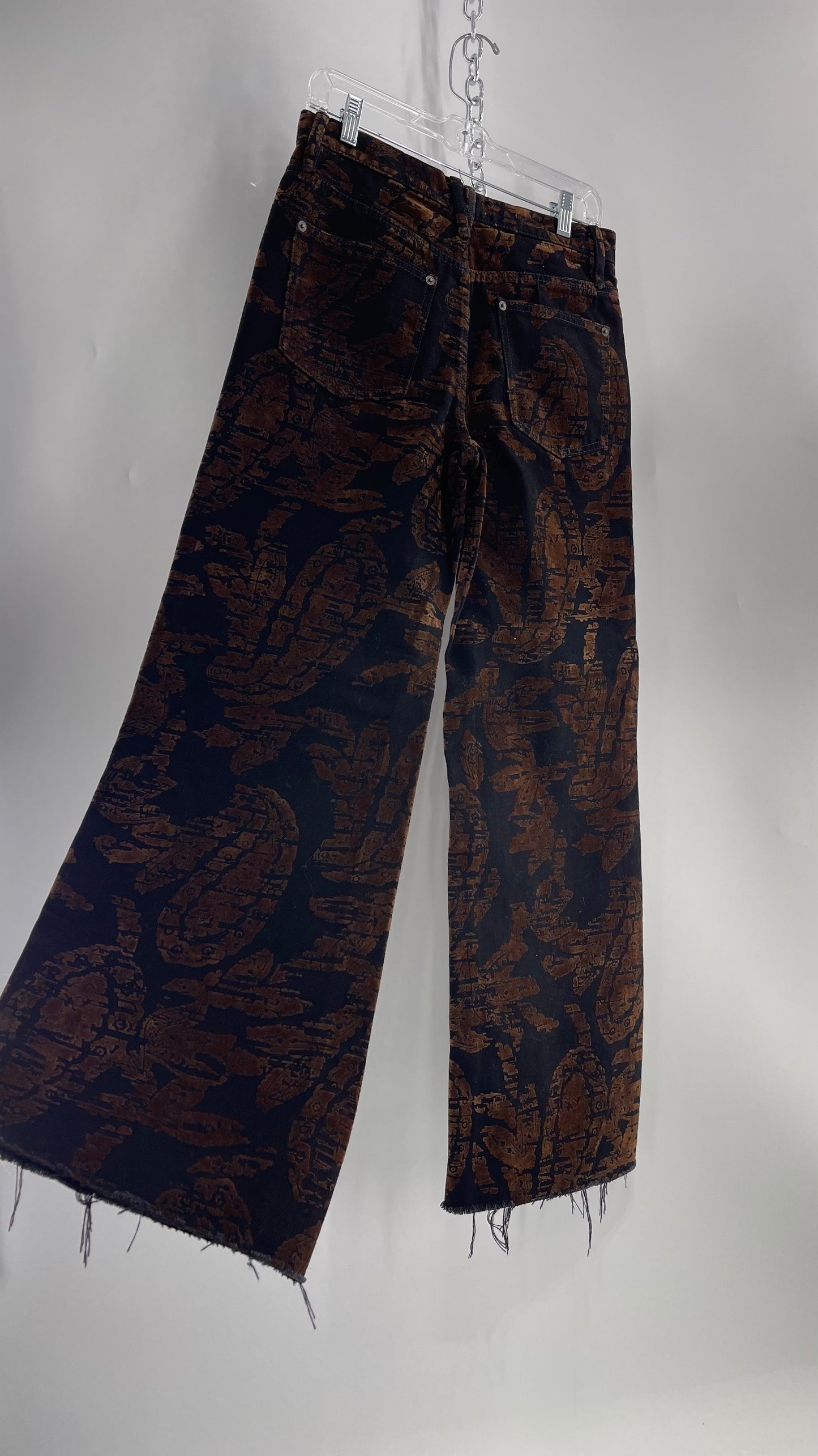 Free People Black/Brown Velvet Texture Graphic Straight Legs with Raw Edge Hem (27)