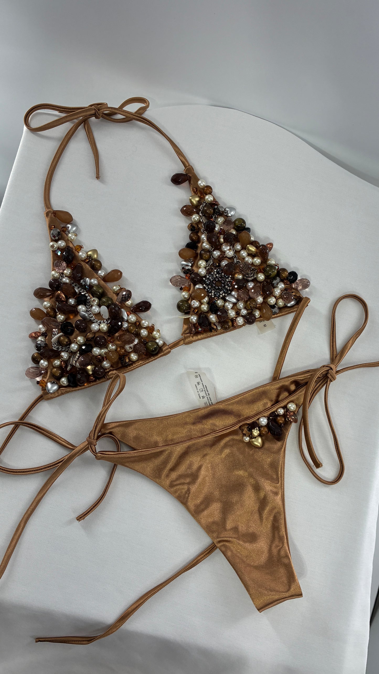 Handmade, Bronze and Beaded Swimsuit (Medium)
