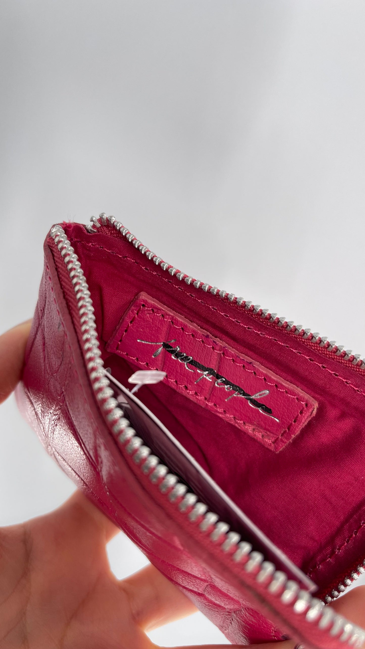 Free People Hot pink Embossed Buff Leather Wallet