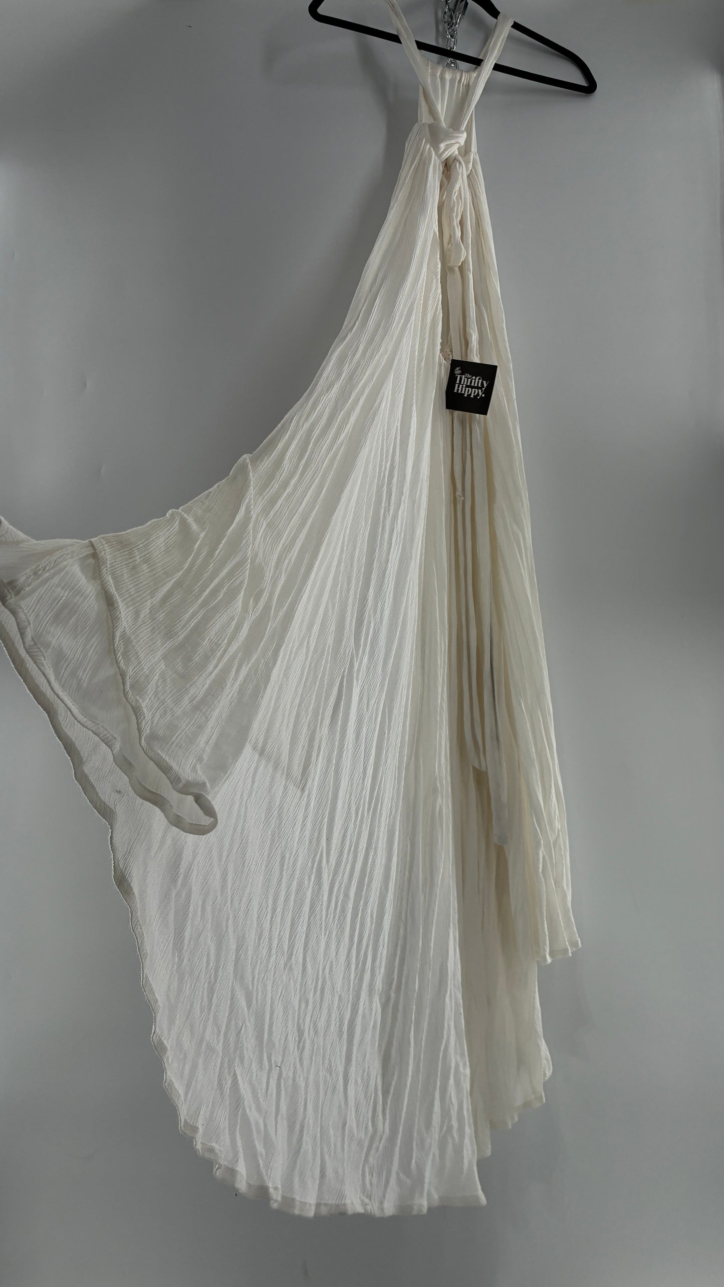 Free People White Voluminous Maxi Gown with Low Open Back (XS)