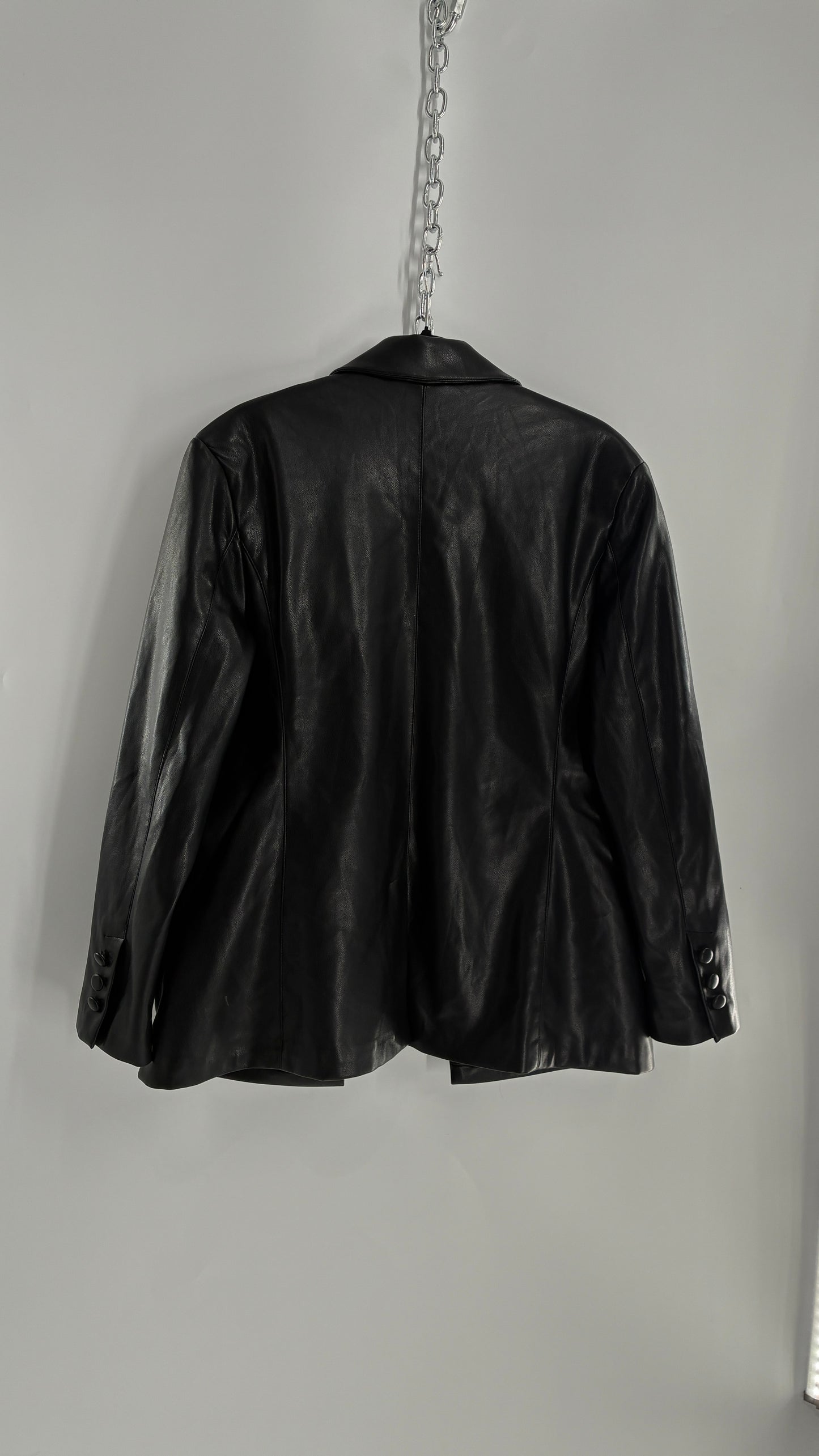 Bagatelle Black Vegan Leather Blazer Suit Jacket (Large)