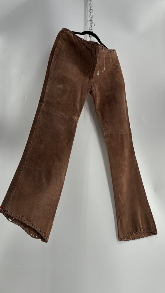 Vintage SWEET ROMEO Suede Leather Stitch Side, Braided Hem Pants (10)
