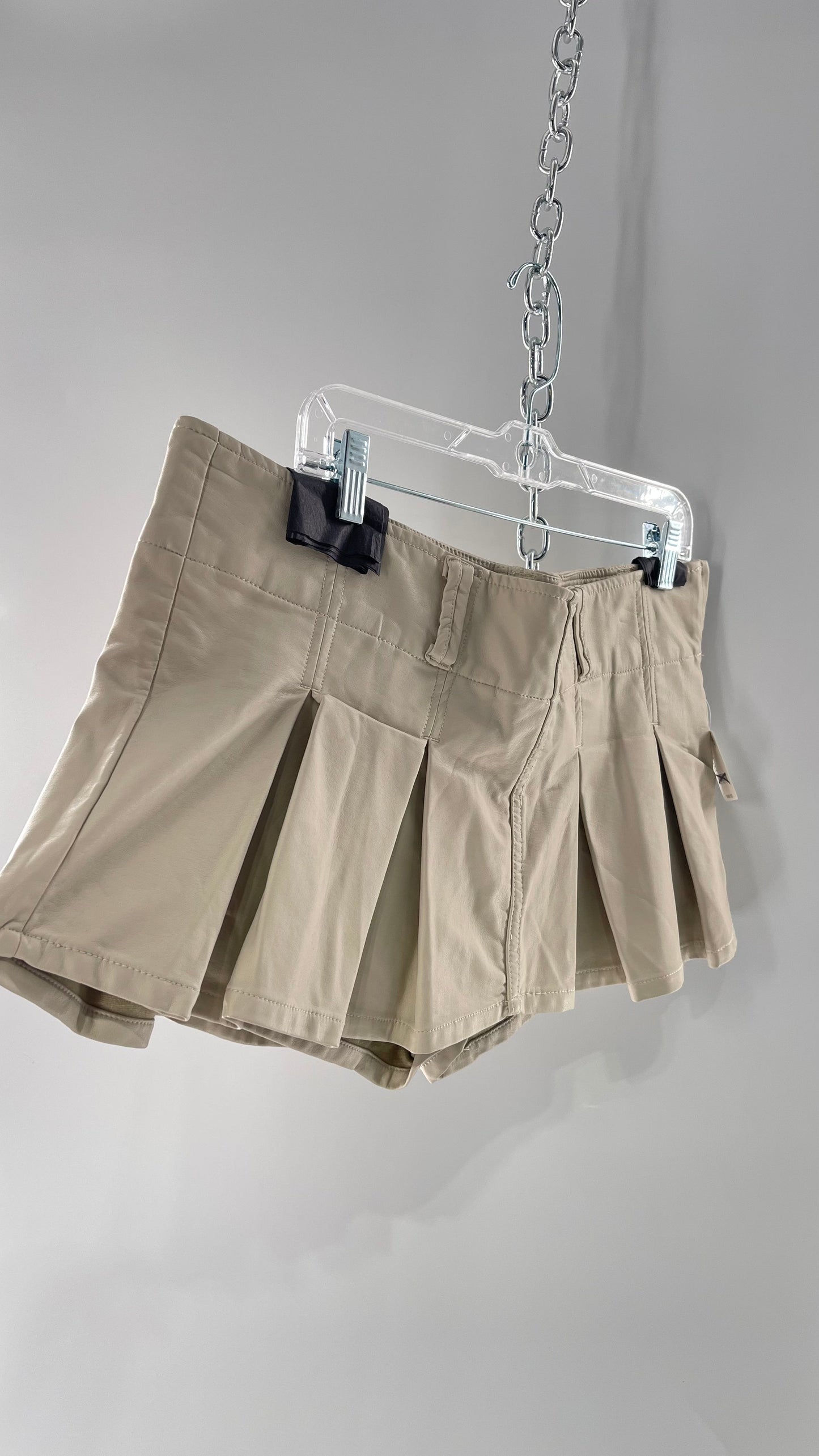 Free People Off White Pleated Vegan Leather Ultra Micro Mini Skirt with Hidden Built in Shorts (12)
