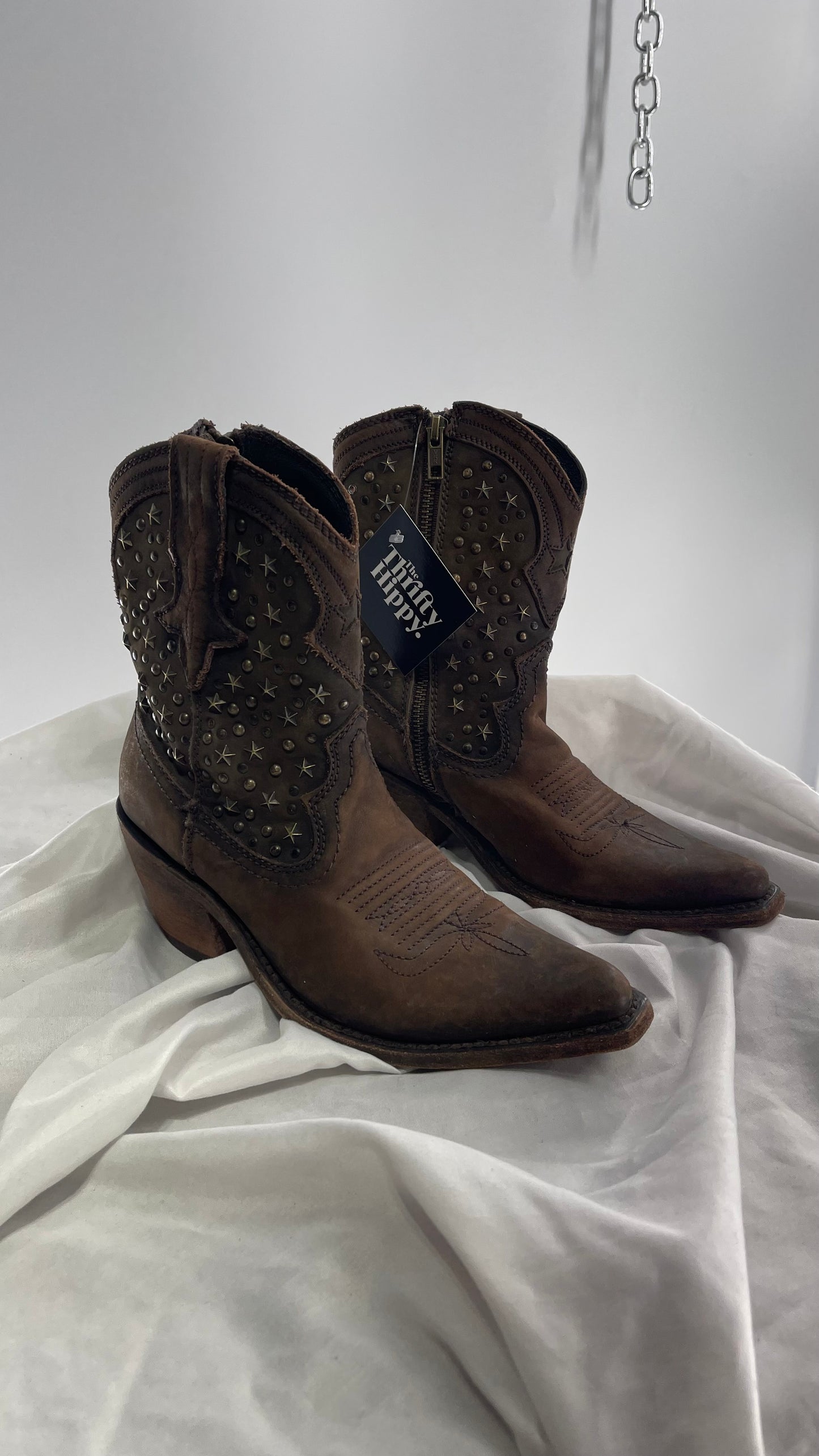 LIBERTY BLACK Handmade in Mexico Leather Cowboy Boots with Star Studs (7.5)