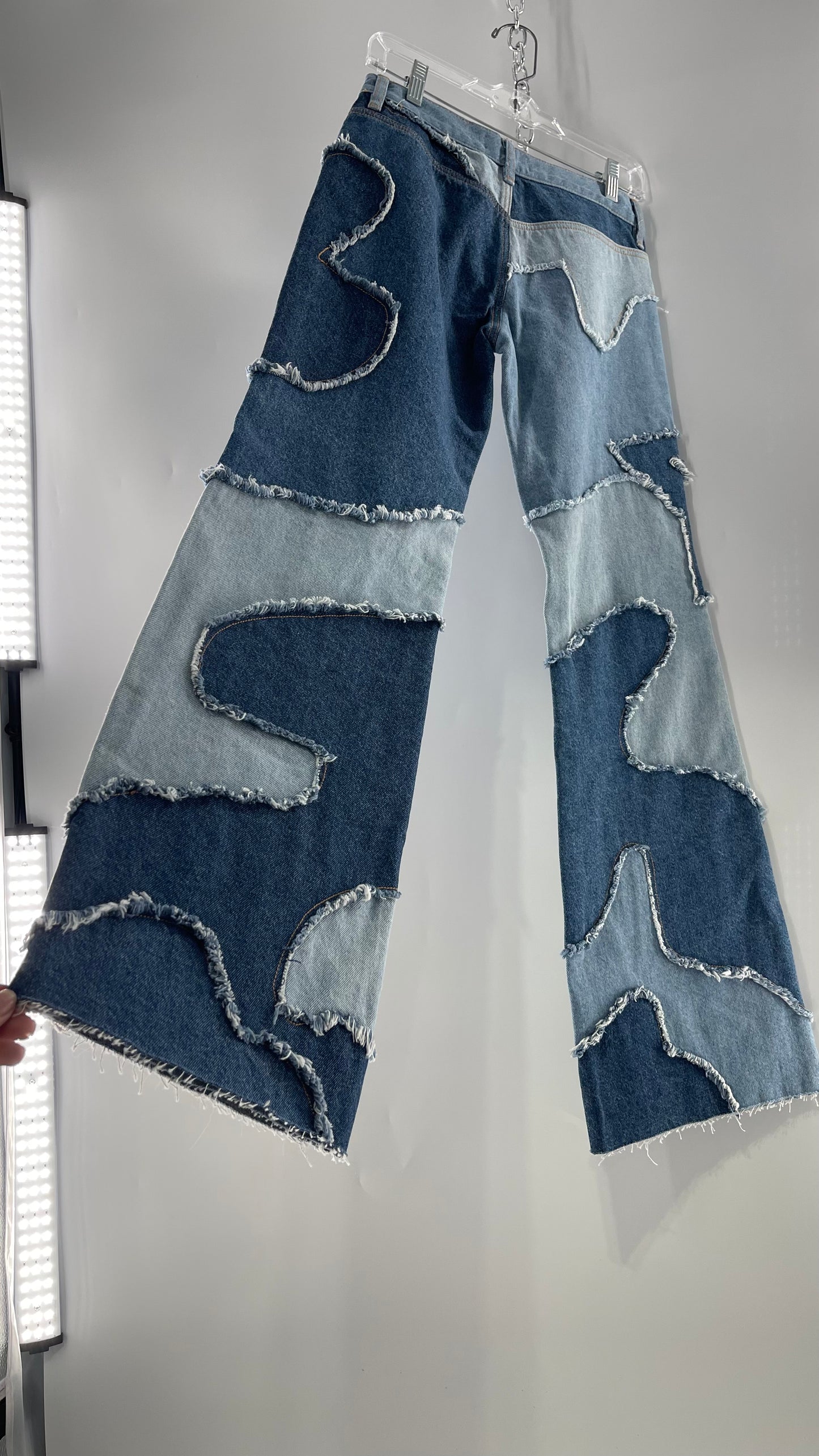 Free People Multi Denim Toned Wavy Patched Jeans (25) ***WITH TAGS***