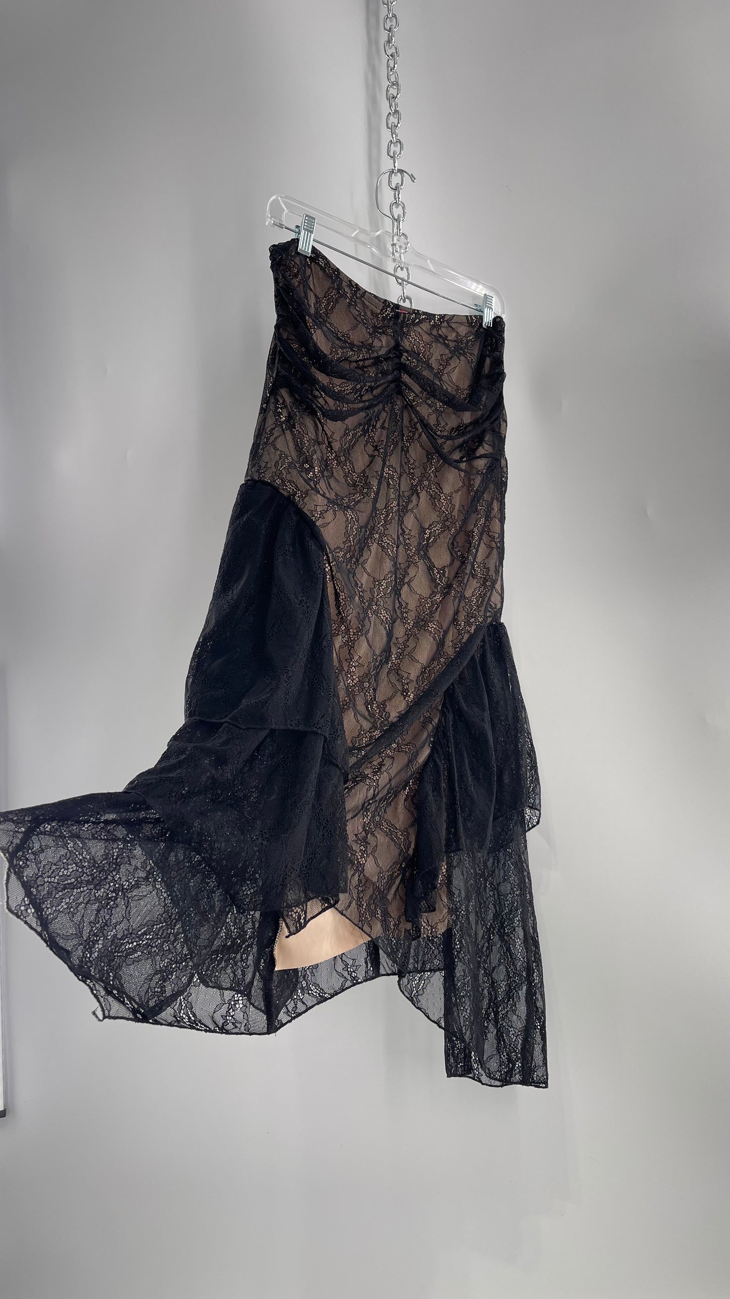 Urban Outfitters Black Lace Midi Skirt with Nude Underlay (Medium)